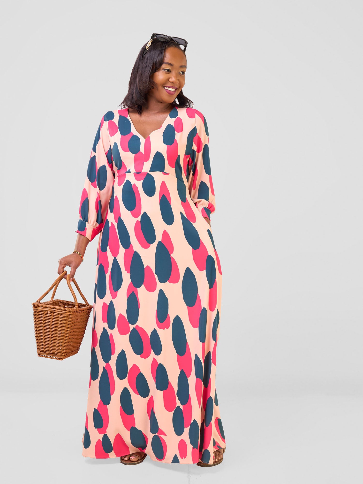 Vivo Hadiya Tie Maxi Dress - Pink / Teal Hadi Print