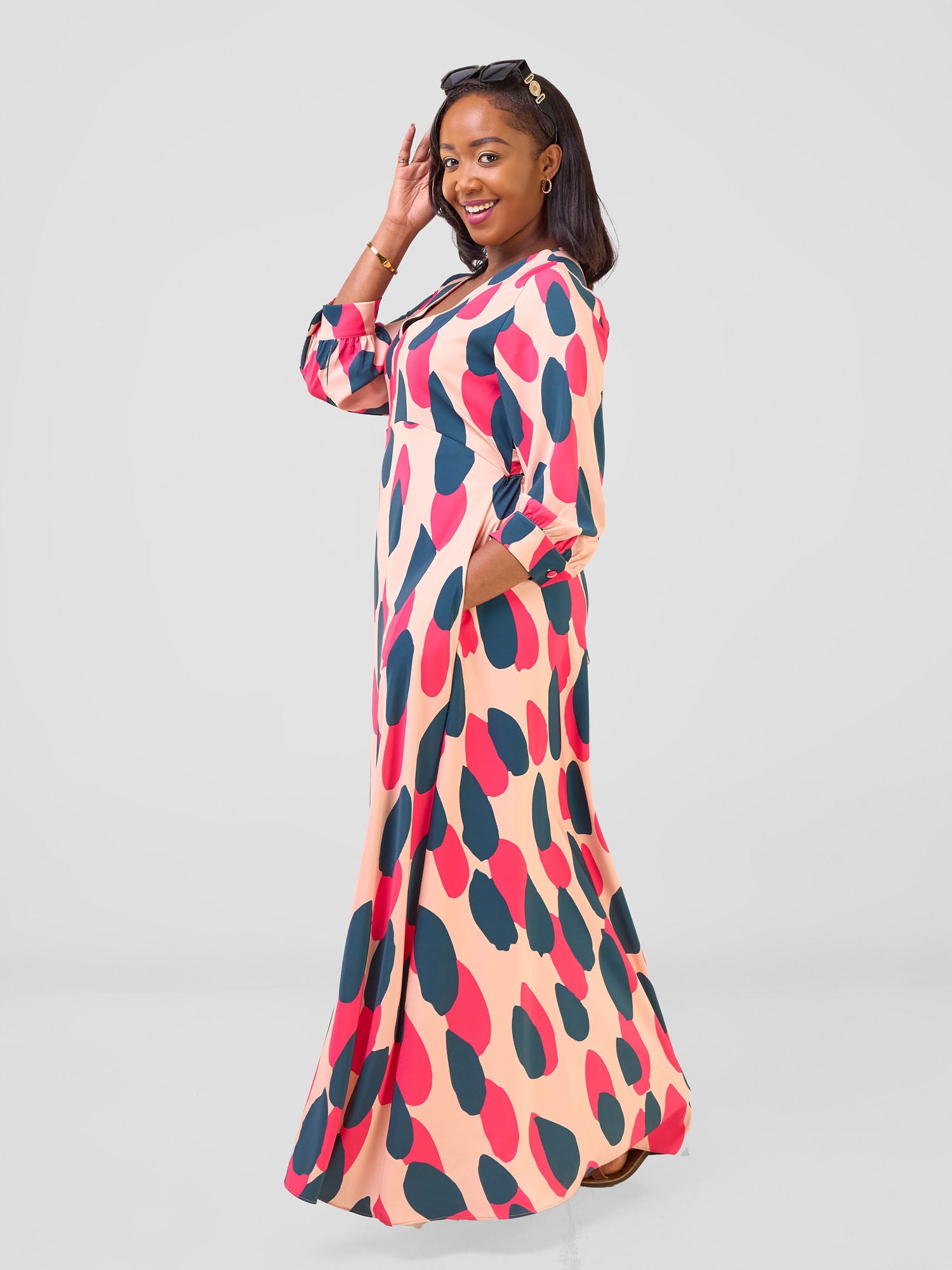 Vivo Hadiya Tie Maxi Dress - Pink / Teal Hadi Print