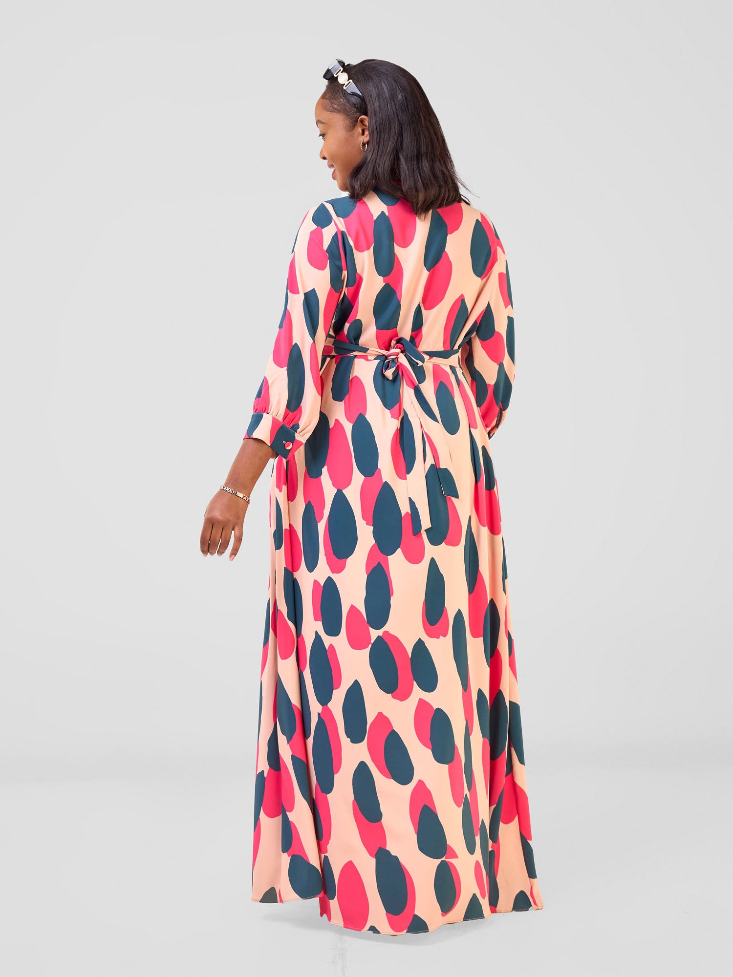 Vivo Hadiya Tie Maxi Dress - Pink / Teal Hadi Print