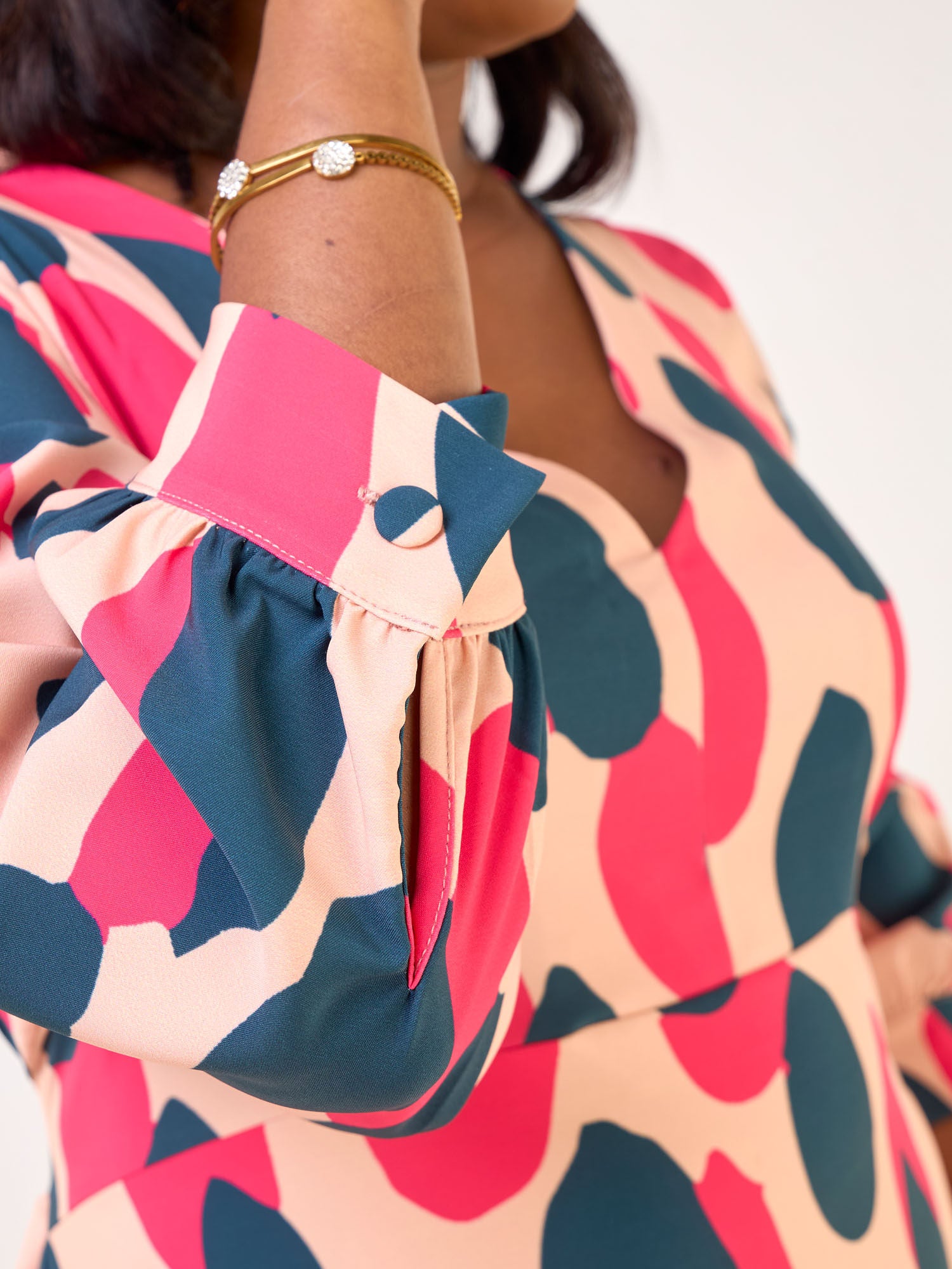Vivo Hadiya Tie Maxi Dress - Pink / Teal Hadi Print