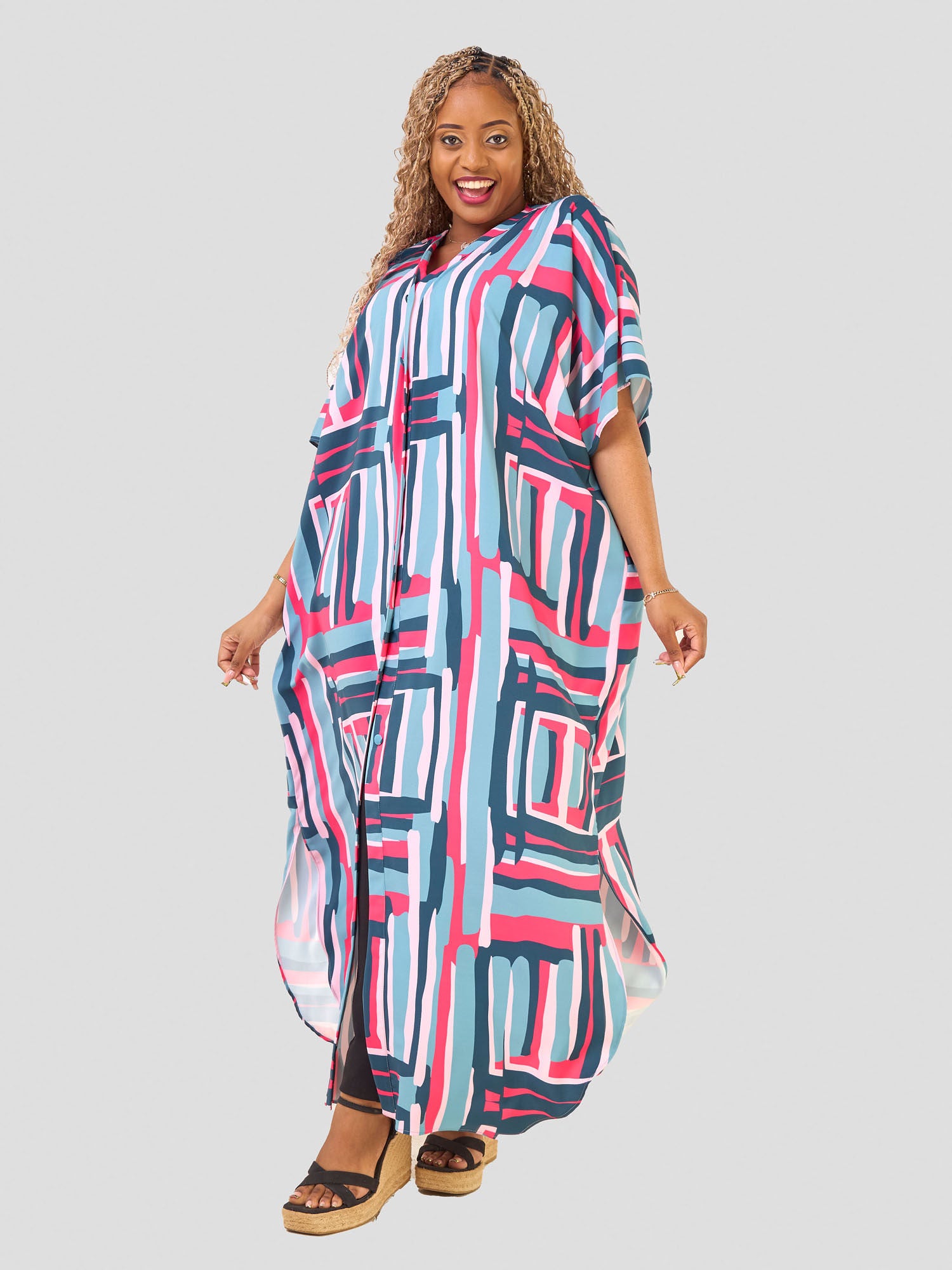 Vivo Hadiya Kimono - Olive / Pink Hadi Print