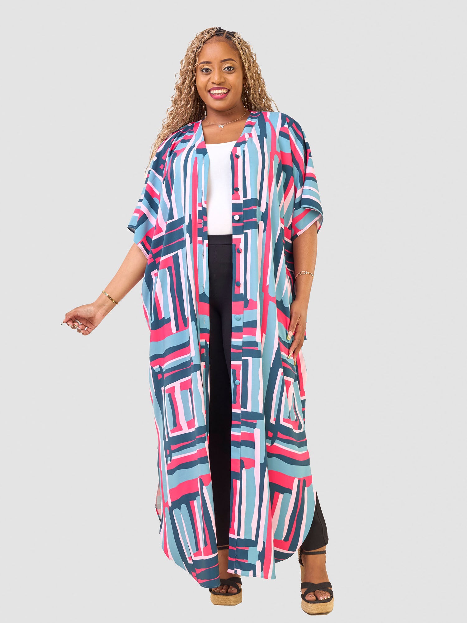 Vivo Hadiya Kimono - Olive / Pink Hadi Print
