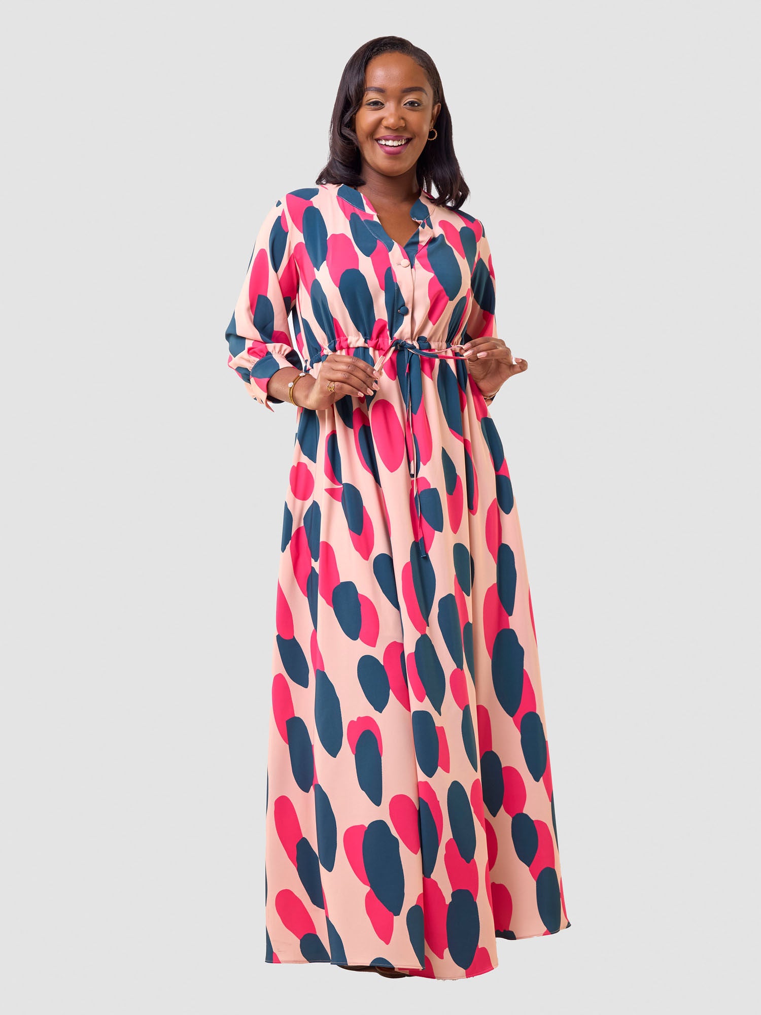 Vivo Hadiya Gathered Maxi Dress - Peach / Teal Diya Print