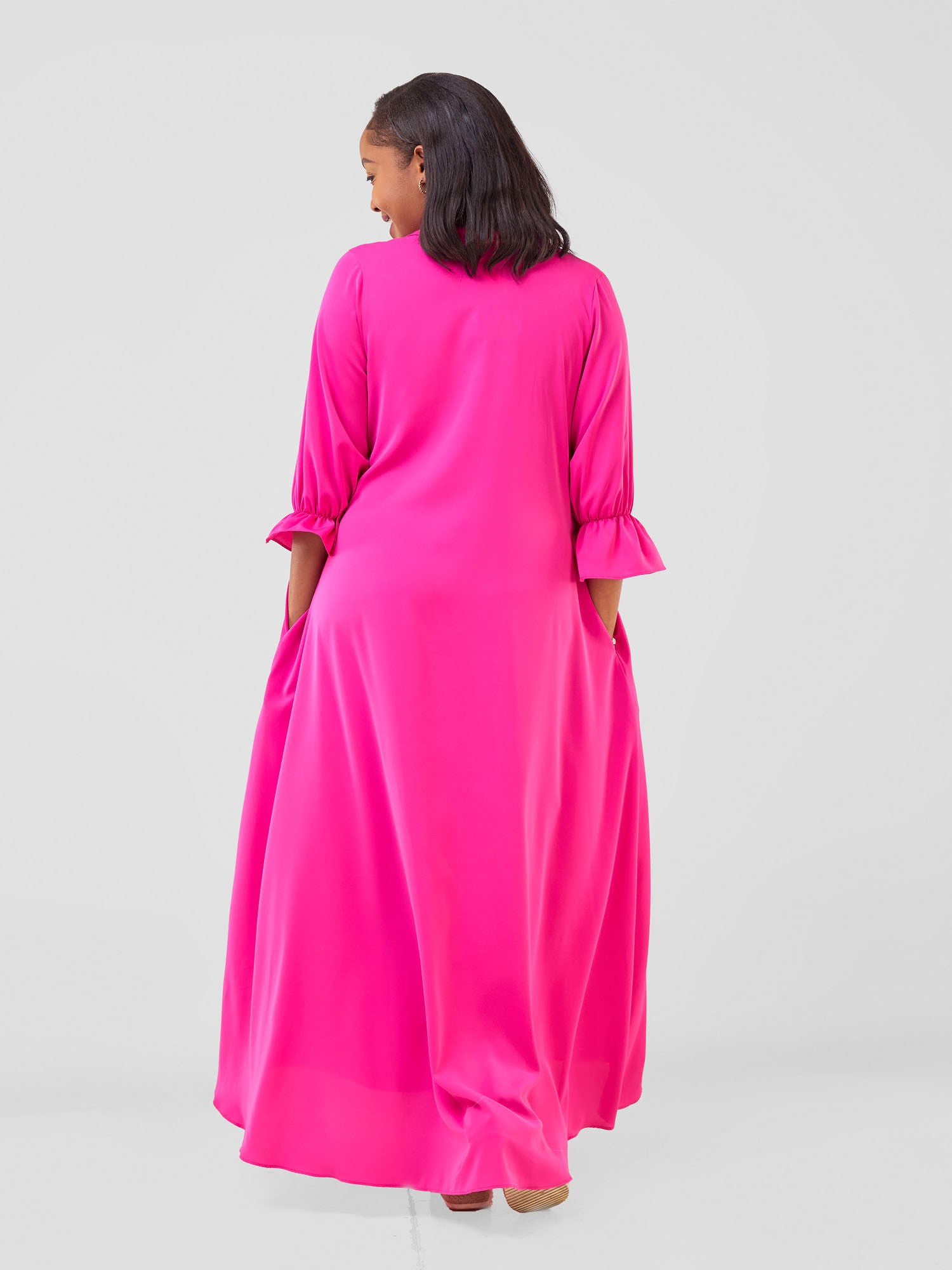 Vivo Hadiya Flounce Sleeve Maxi Dress - Pink