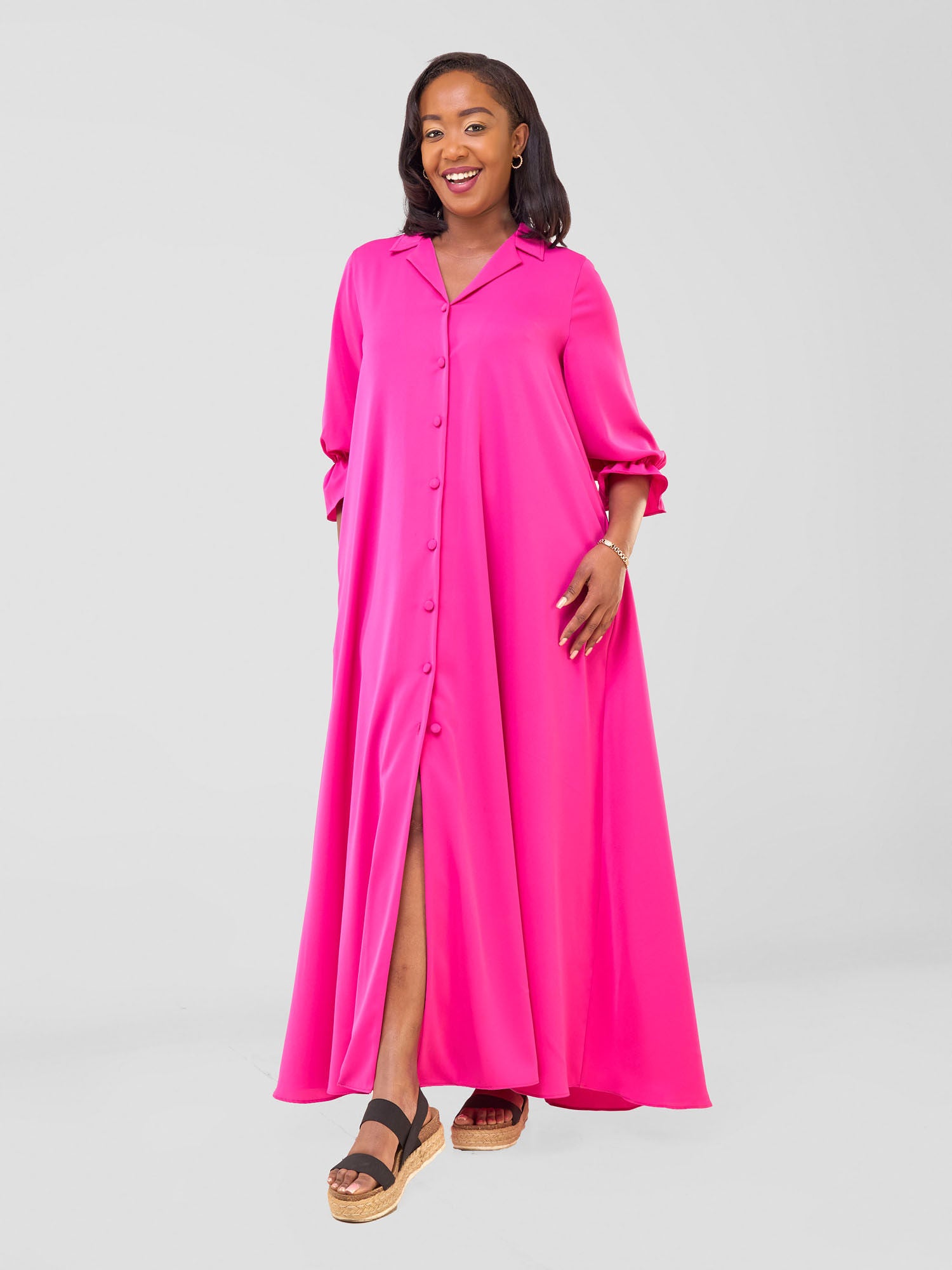 Vivo Hadiya Flounce Sleeve Maxi Dress - Pink