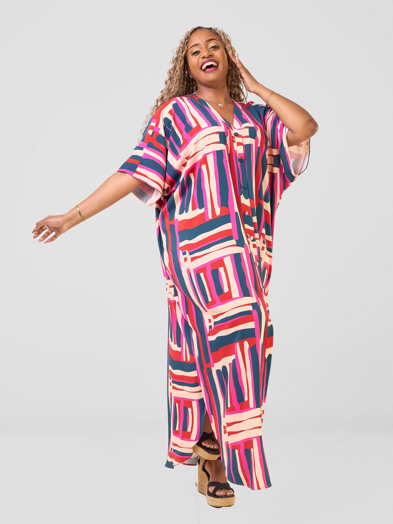 Vivo Hadiya Kimono - Pink / Teal Hadi Print