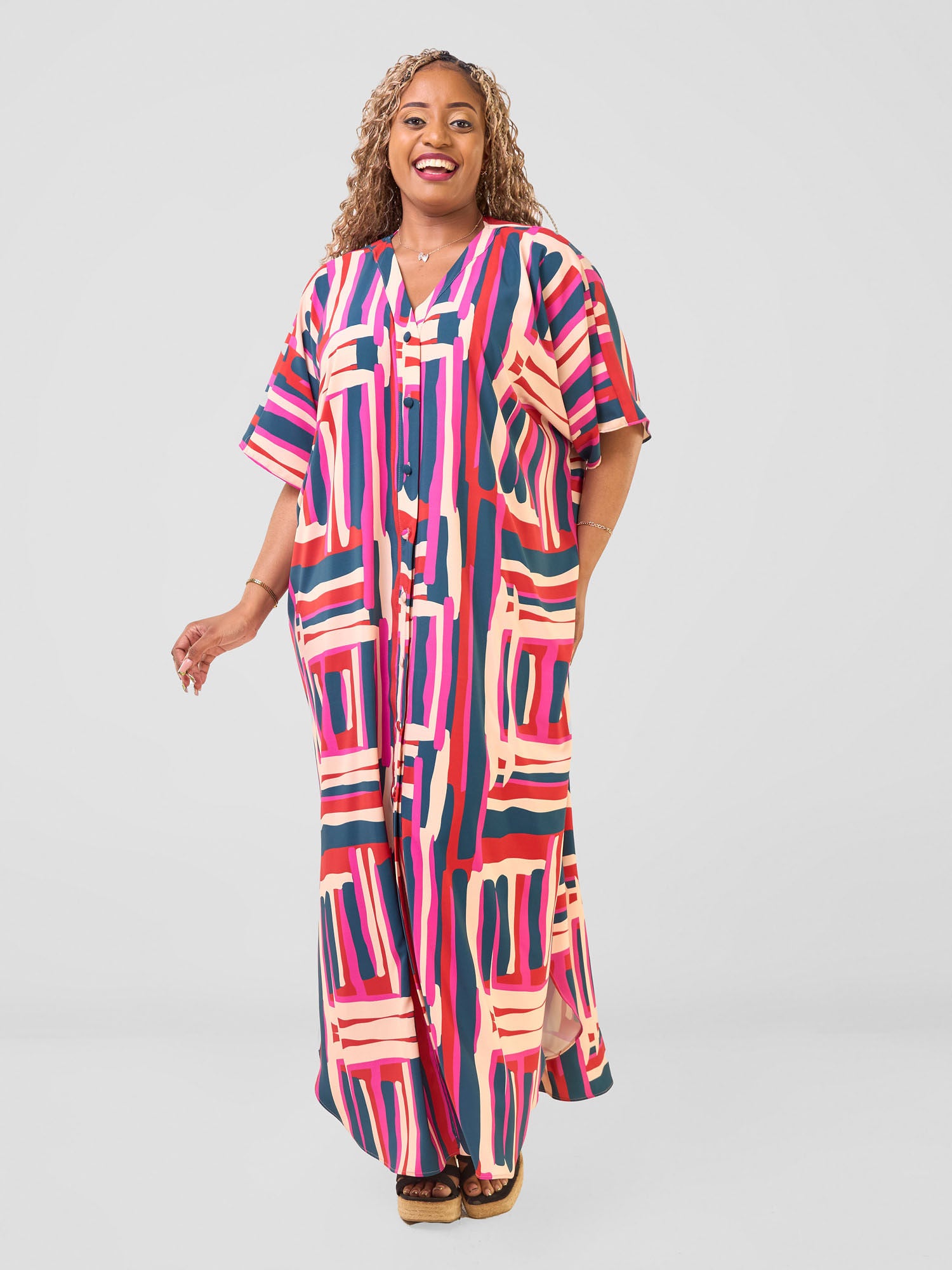 Vivo Hadiya Kimono - Pink / Teal Hadi Print