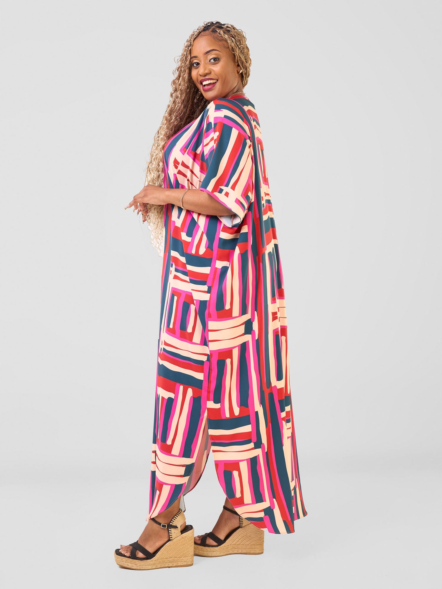 Vivo Hadiya Kimono - Pink / Teal Hadi Print