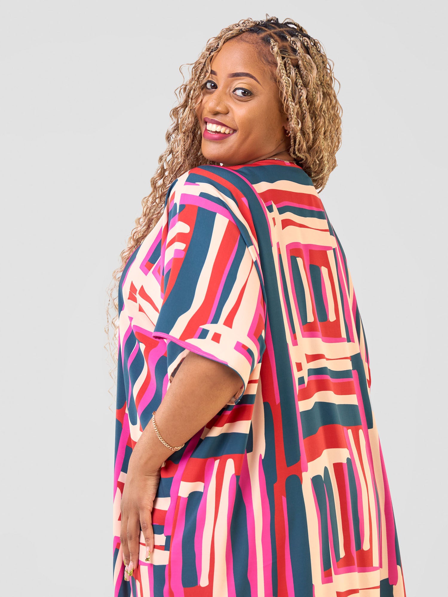 Vivo Hadiya Kimono - Pink / Teal Hadi Print