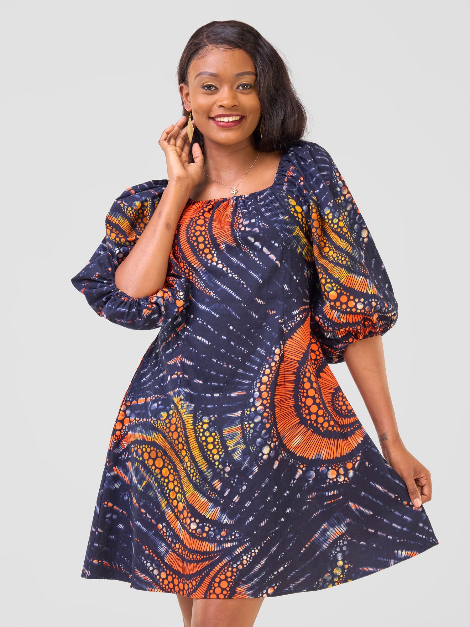 Safari Njano Front Tie Dress - Sai Print