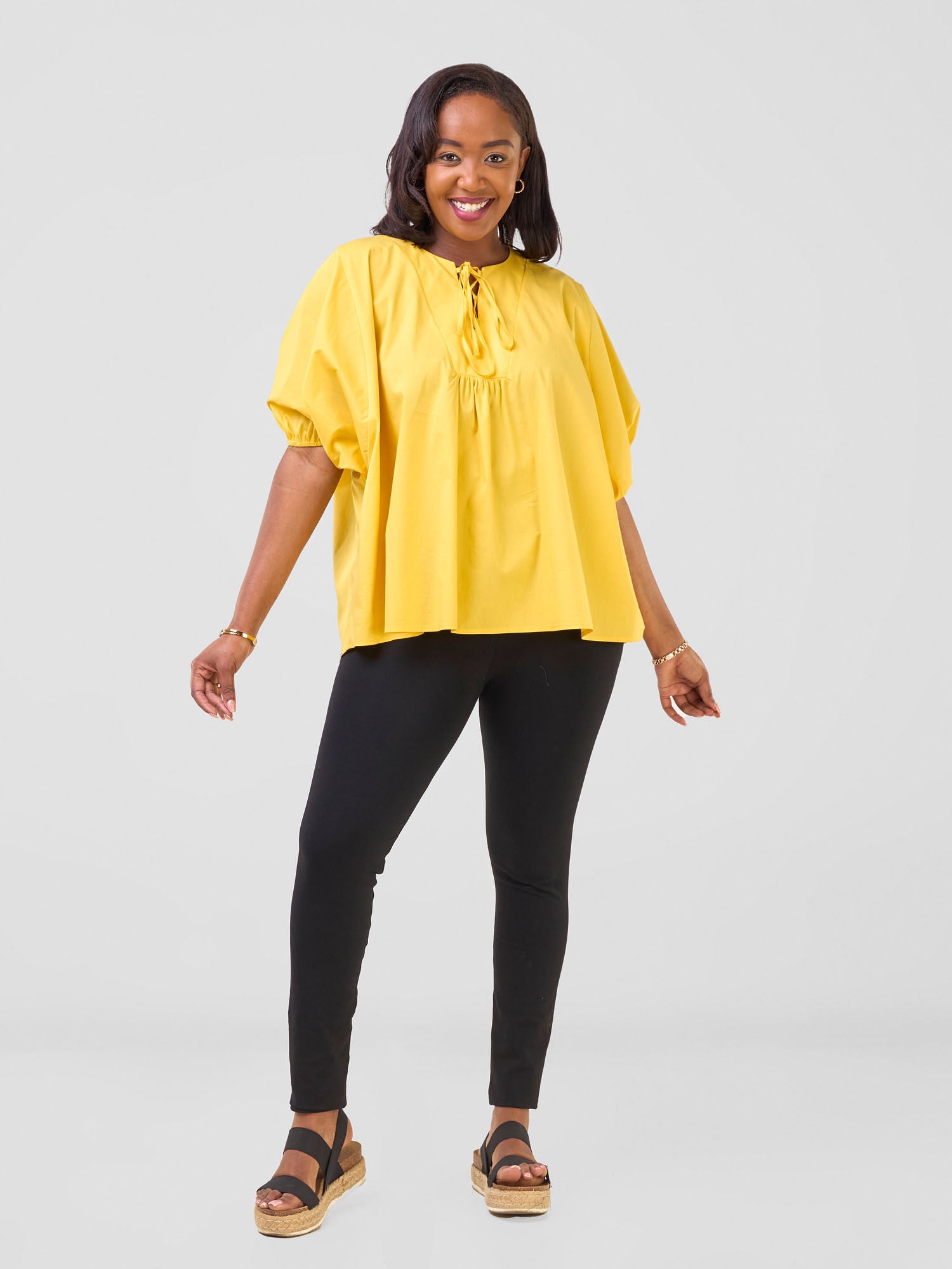 Safari Njano Tie Front Wide Top - Mustard