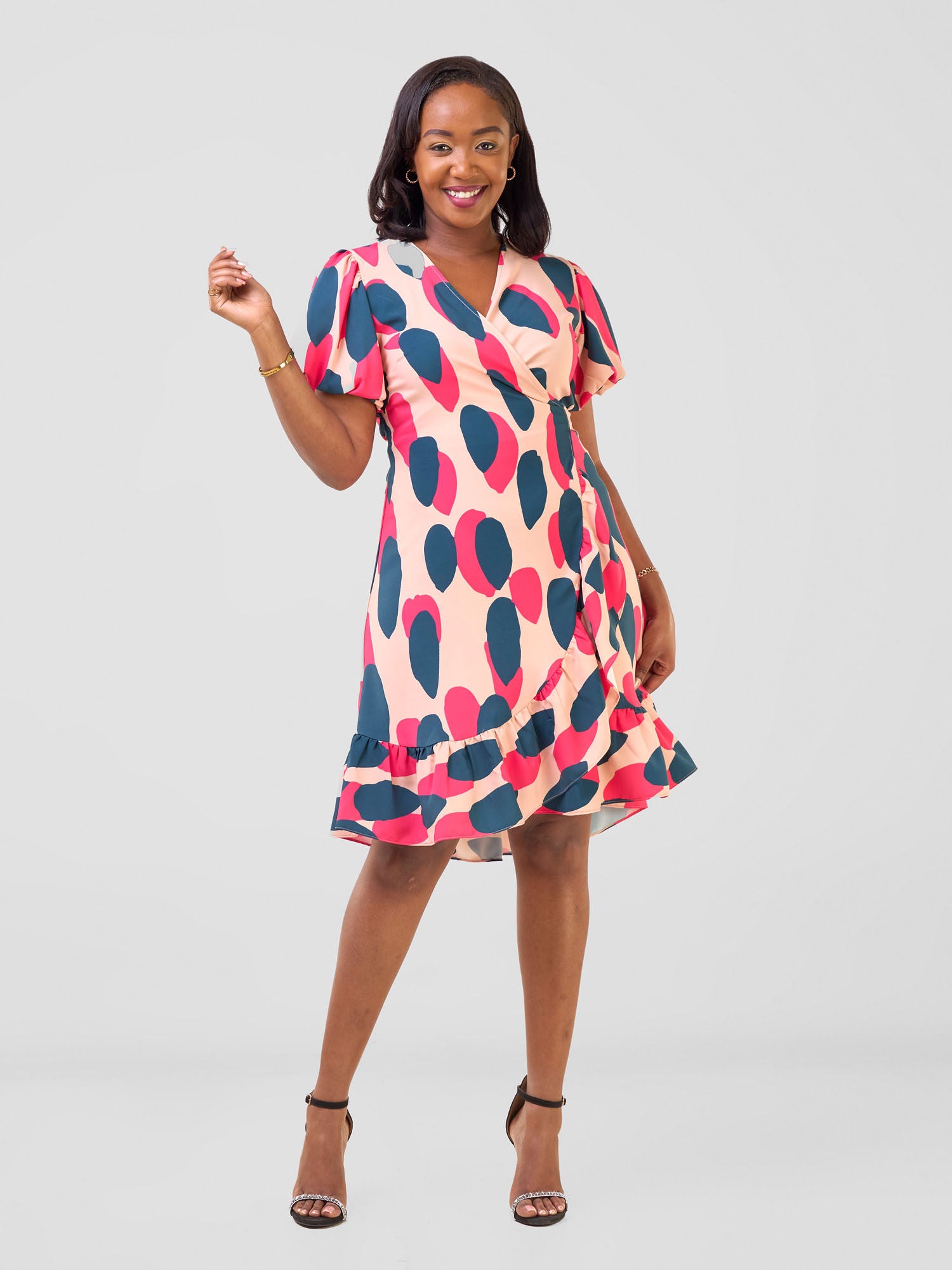 Vivo Hadiya Wrap Dress - Peach / Teal Diya Print
