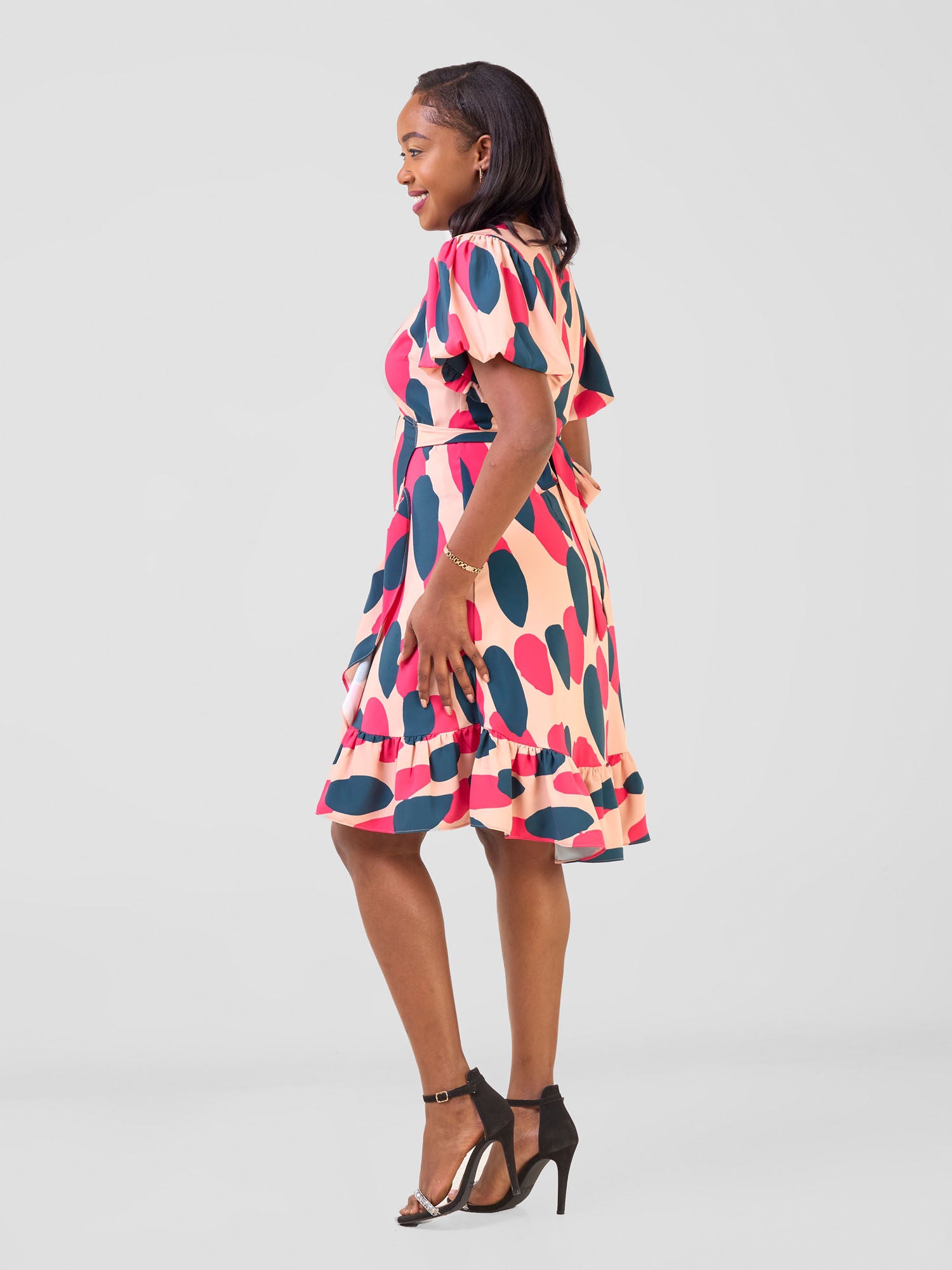 Vivo Hadiya Wrap Dress - Peach / Teal Diya Print