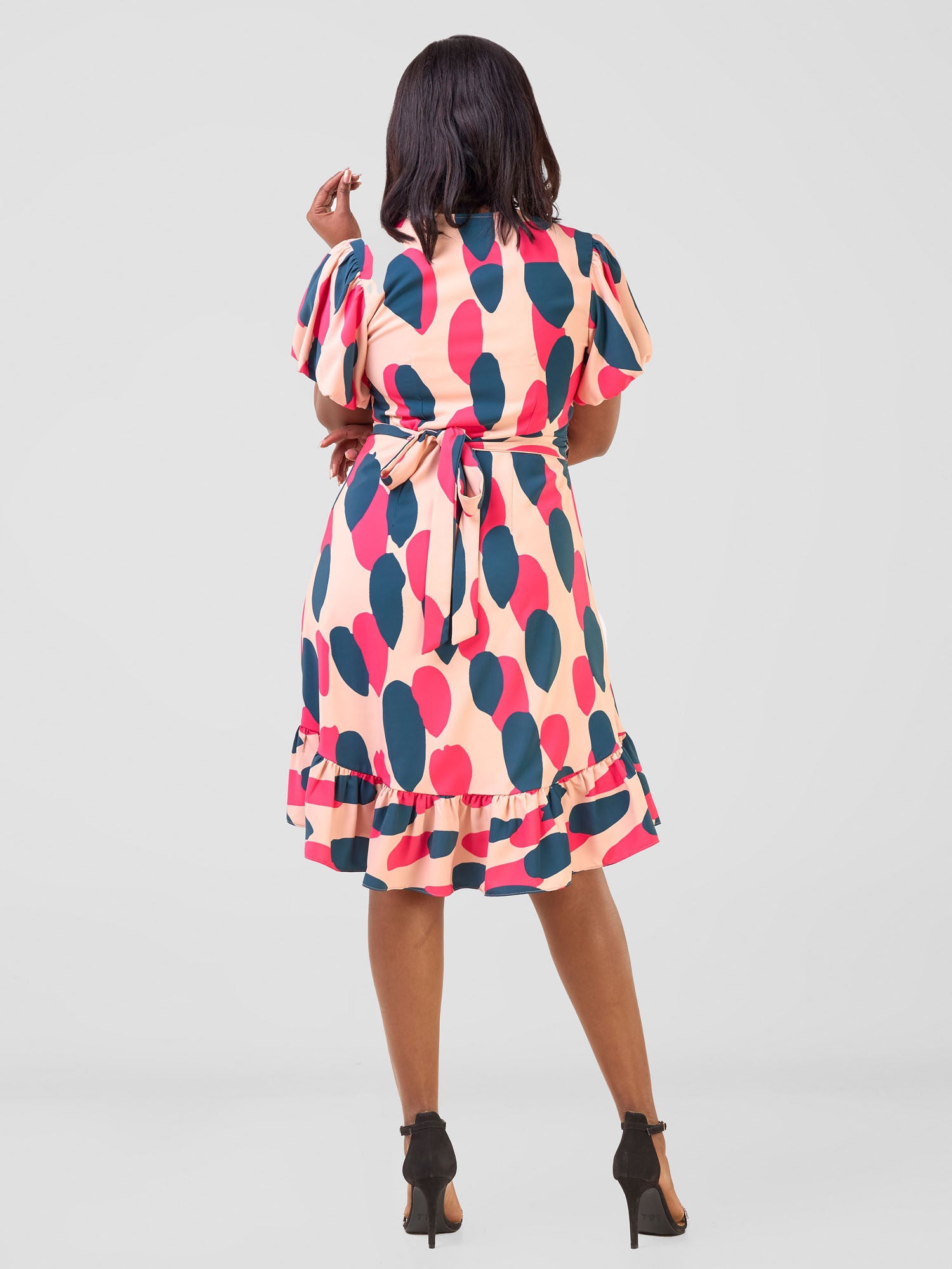 Vivo Hadiya Wrap Dress - Peach / Teal Diya Print