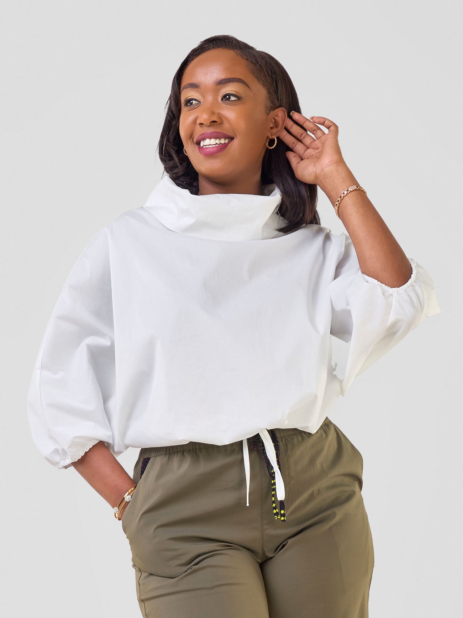 Safari Njano Cowl Top - White
