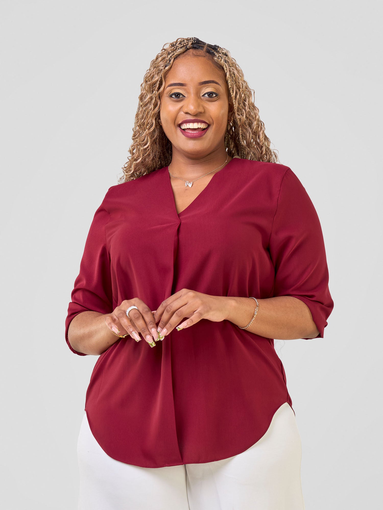 Vivo Dua 3/4 Sleeved V Neck Shirt - Maroon