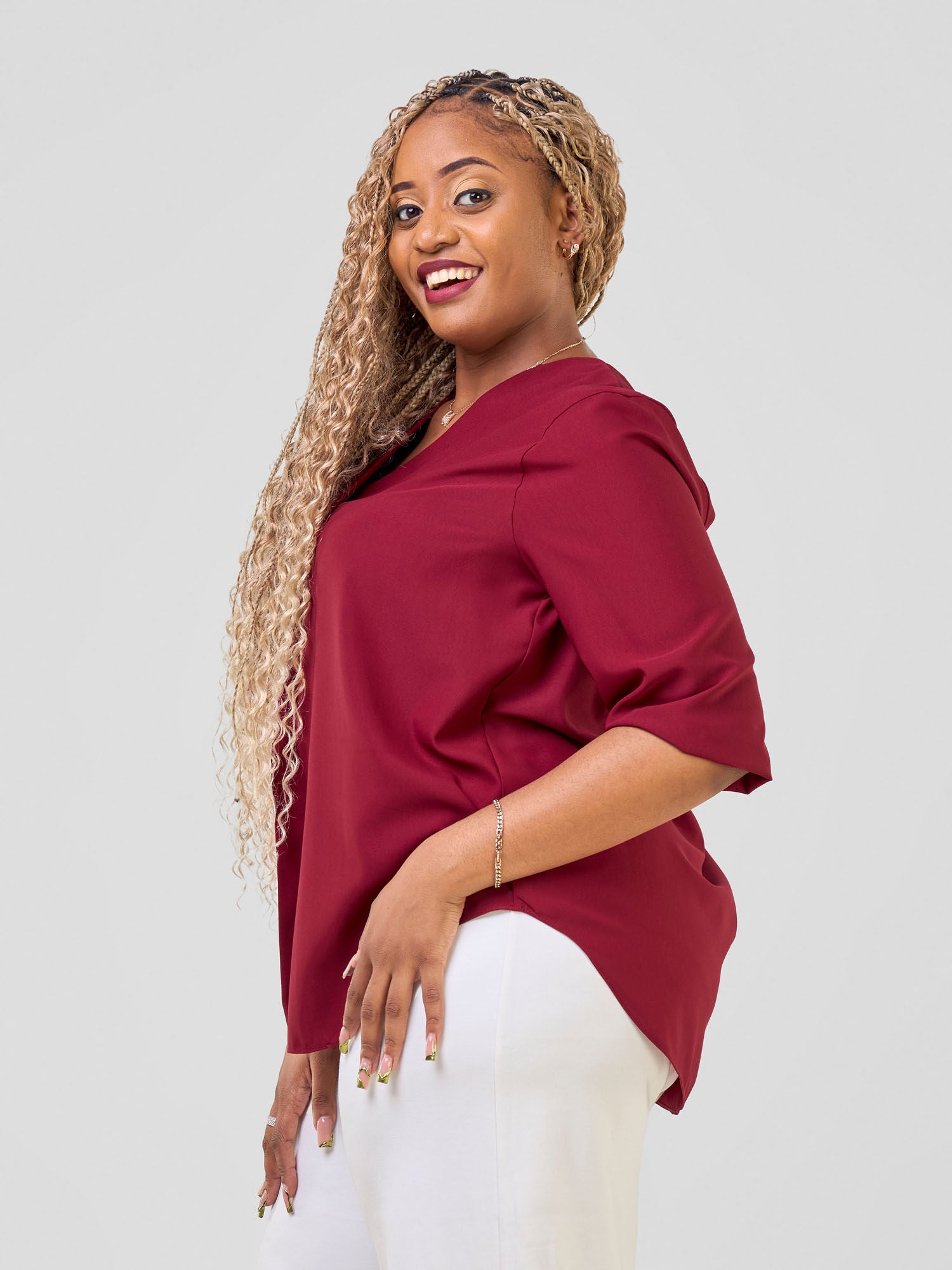 Vivo Dua 3/4 Sleeved V Neck Shirt - Maroon