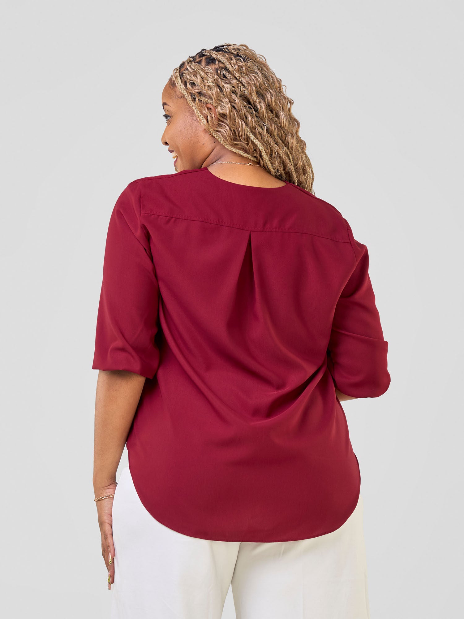 Vivo Dua 3/4 Sleeved V Neck Shirt - Maroon