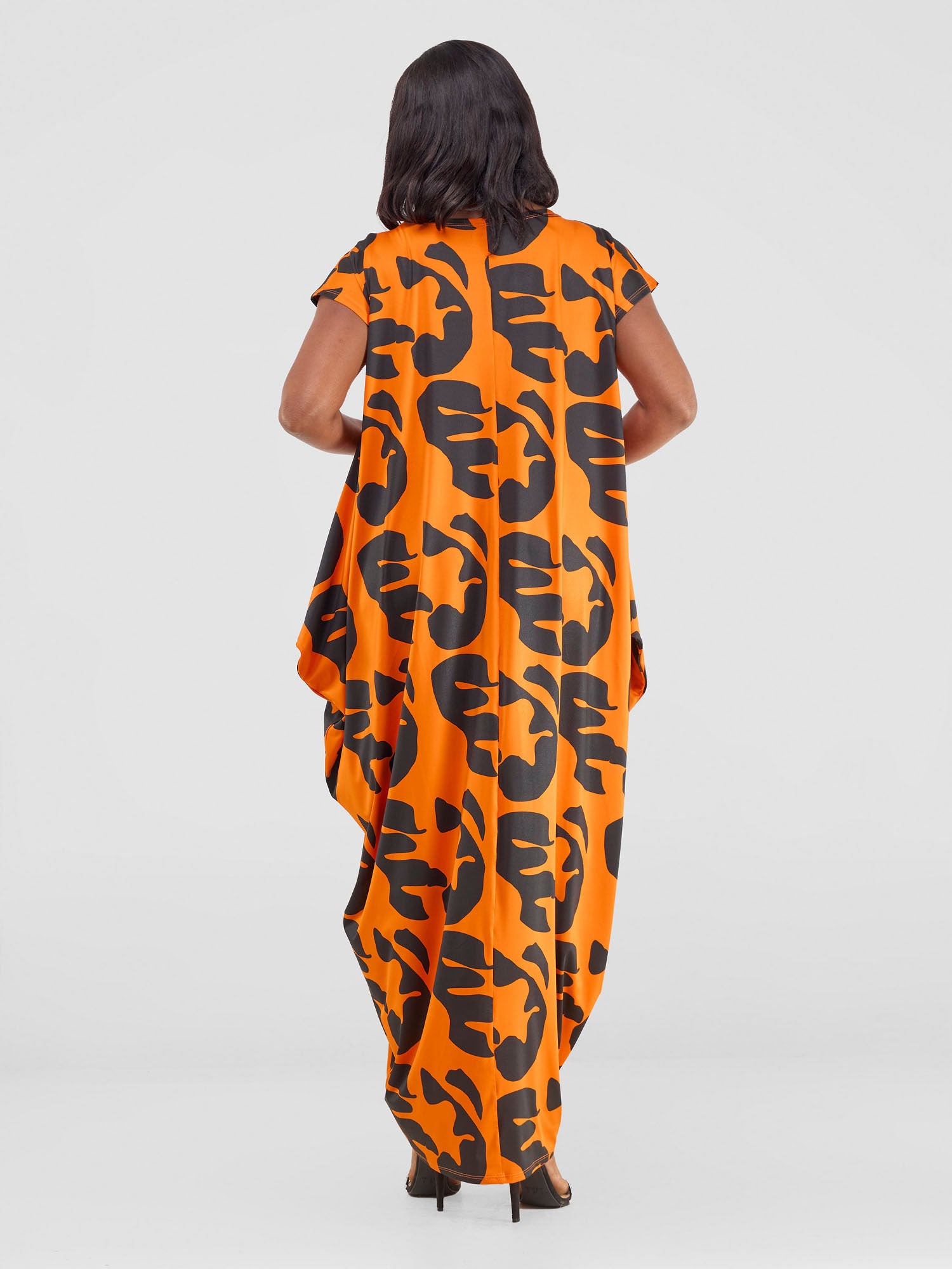 Vivo Fimi Drop Shoulder Maxi Dress - Orange/ Black Chana Print