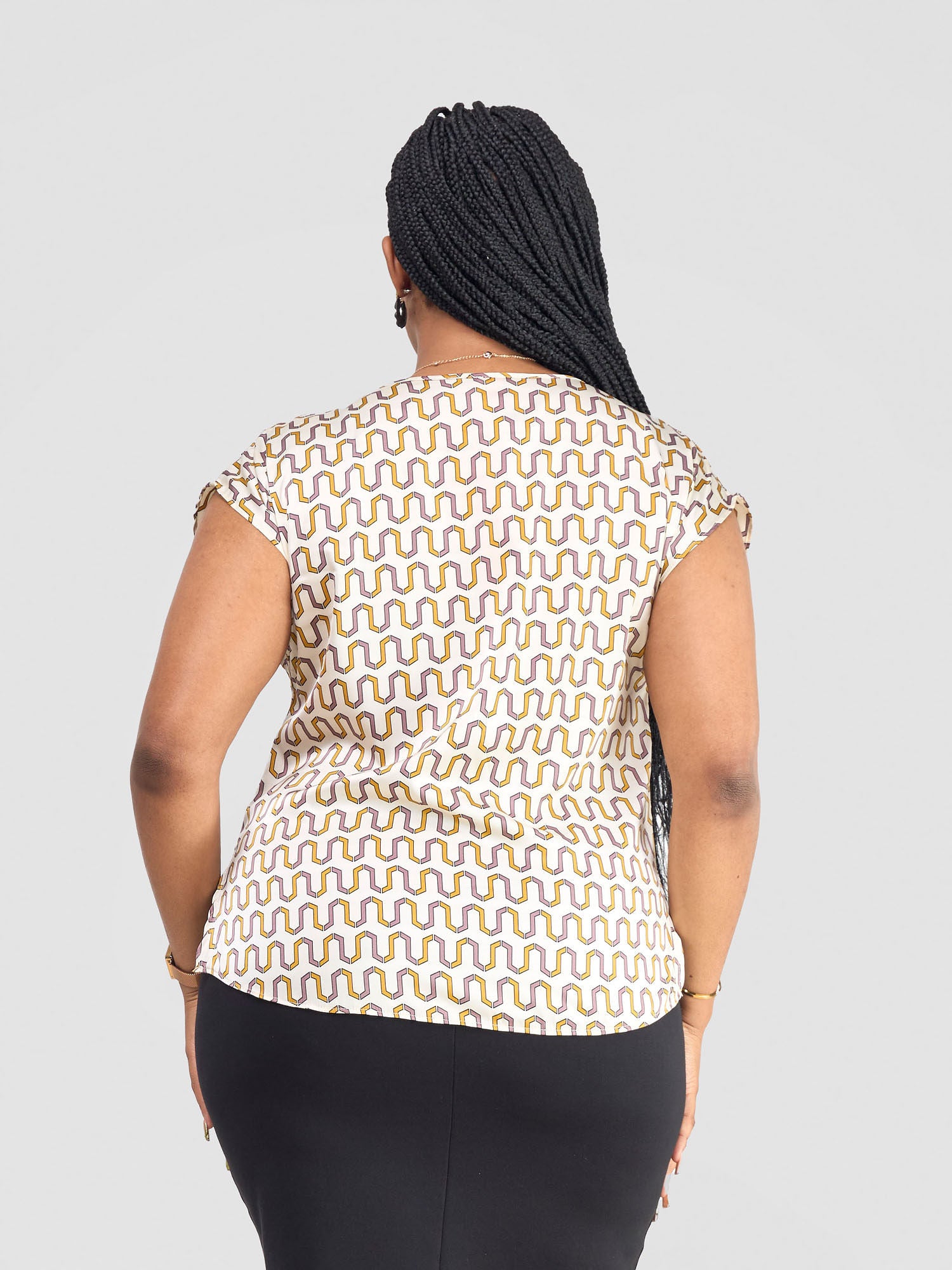 Vivo Fahari Drop Shoulder Cowl Top - Cream/ Purple Chala Print