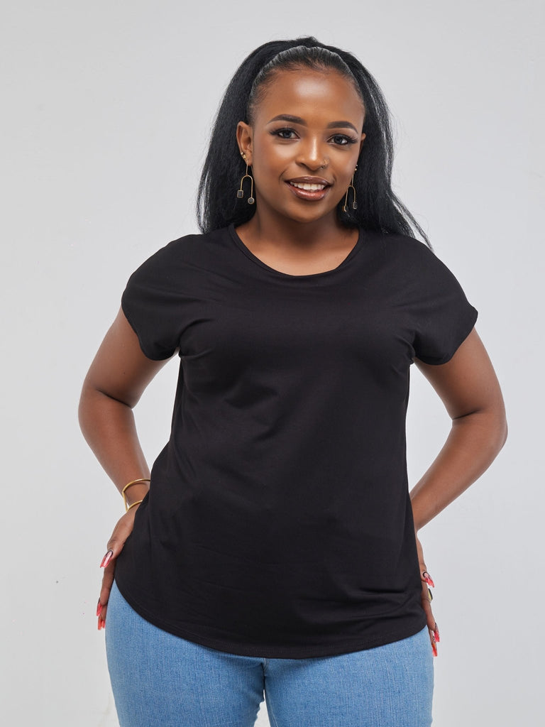 Vivo Basic Drop Shoulder Top - Black - Shopzetu