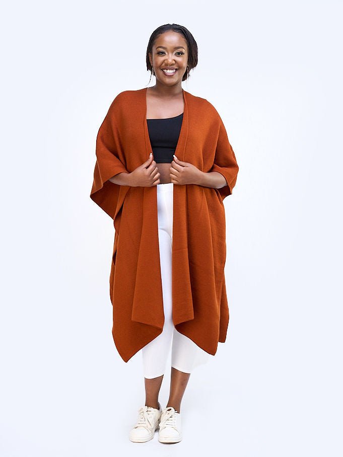 Vivo Basic Double Layered Wrap Poncho (Without Fringe) - Rust - Shopzetu