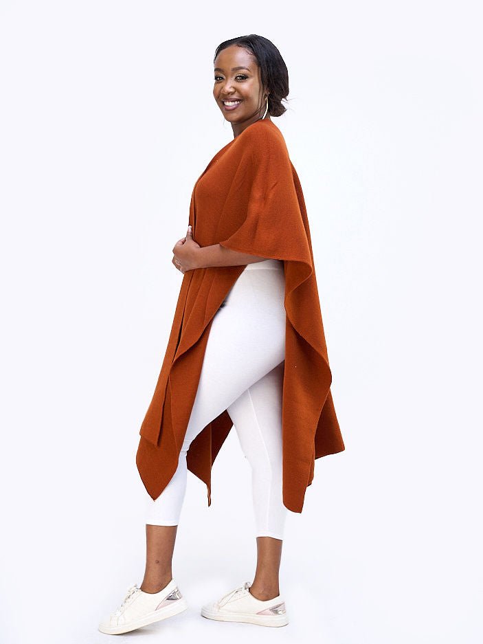 Vivo Basic Double Layered Wrap Poncho (Without Fringe) - Rust - Shopzetu