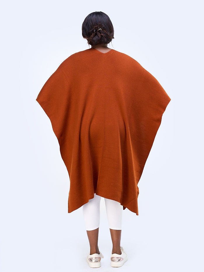 Vivo Basic Double Layered Wrap Poncho (Without Fringe) - Rust - Shopzetu