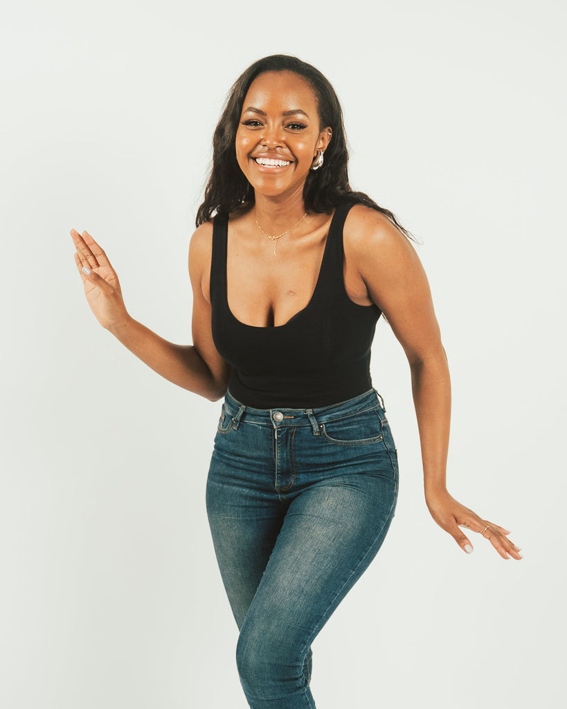 Vivo X This Is Essential Sleeveless Scooped Neck Bodysuit - Black - Shopzetu