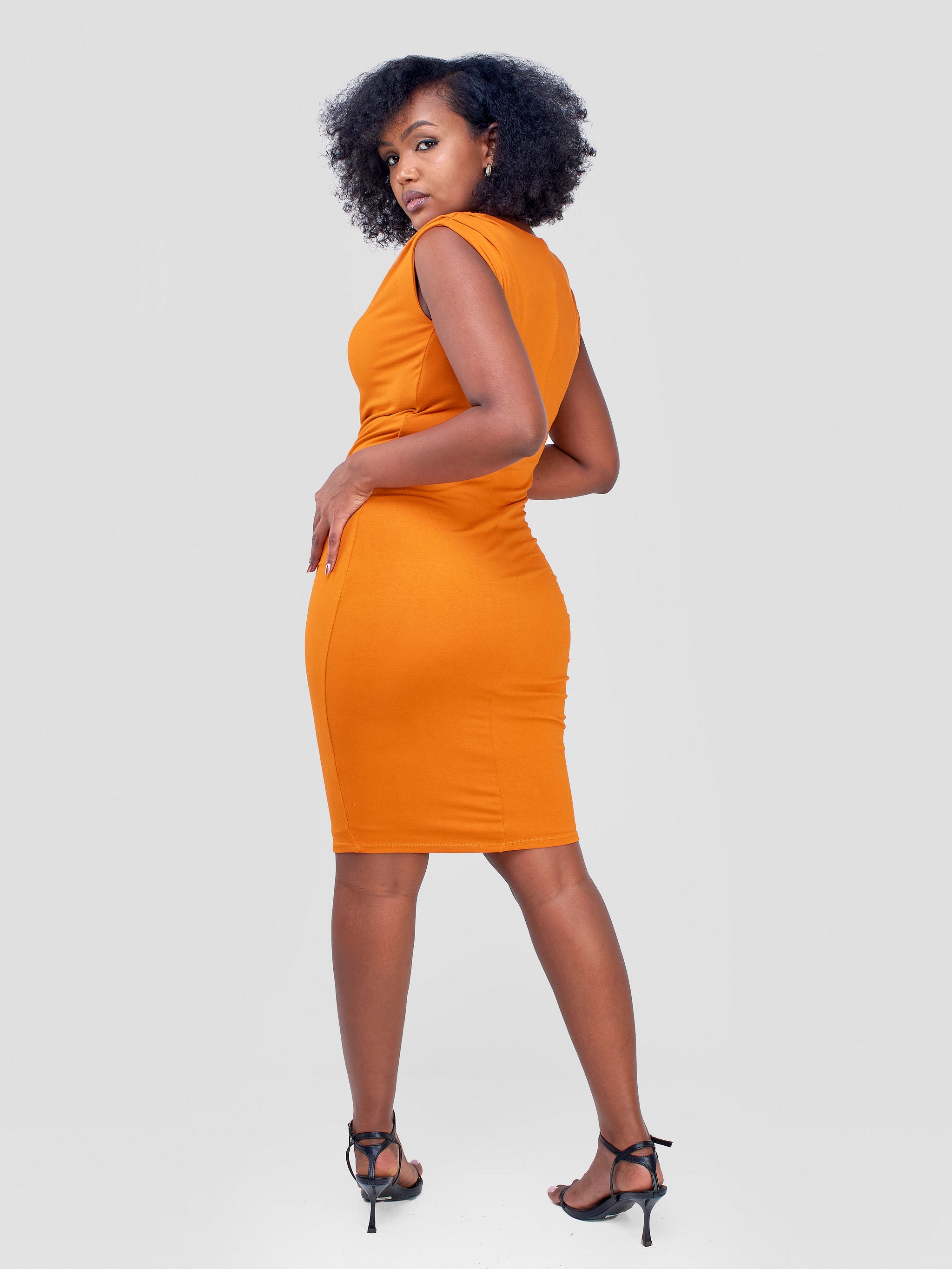 Vivo Fahari Cowl Drape Bodycon - Orange