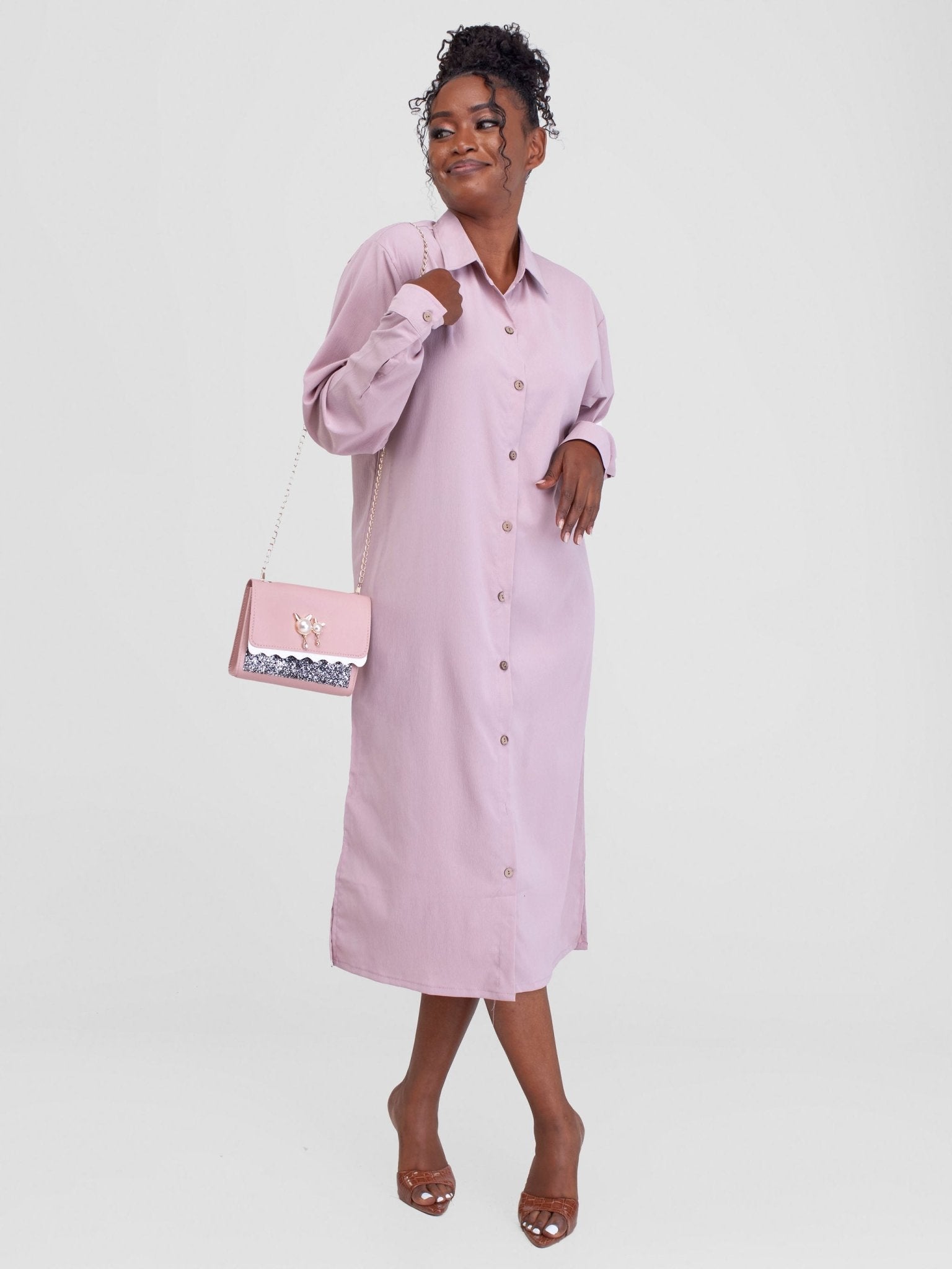 Alara Basic Shirt Dress - Blush Pink - Shopzetu
