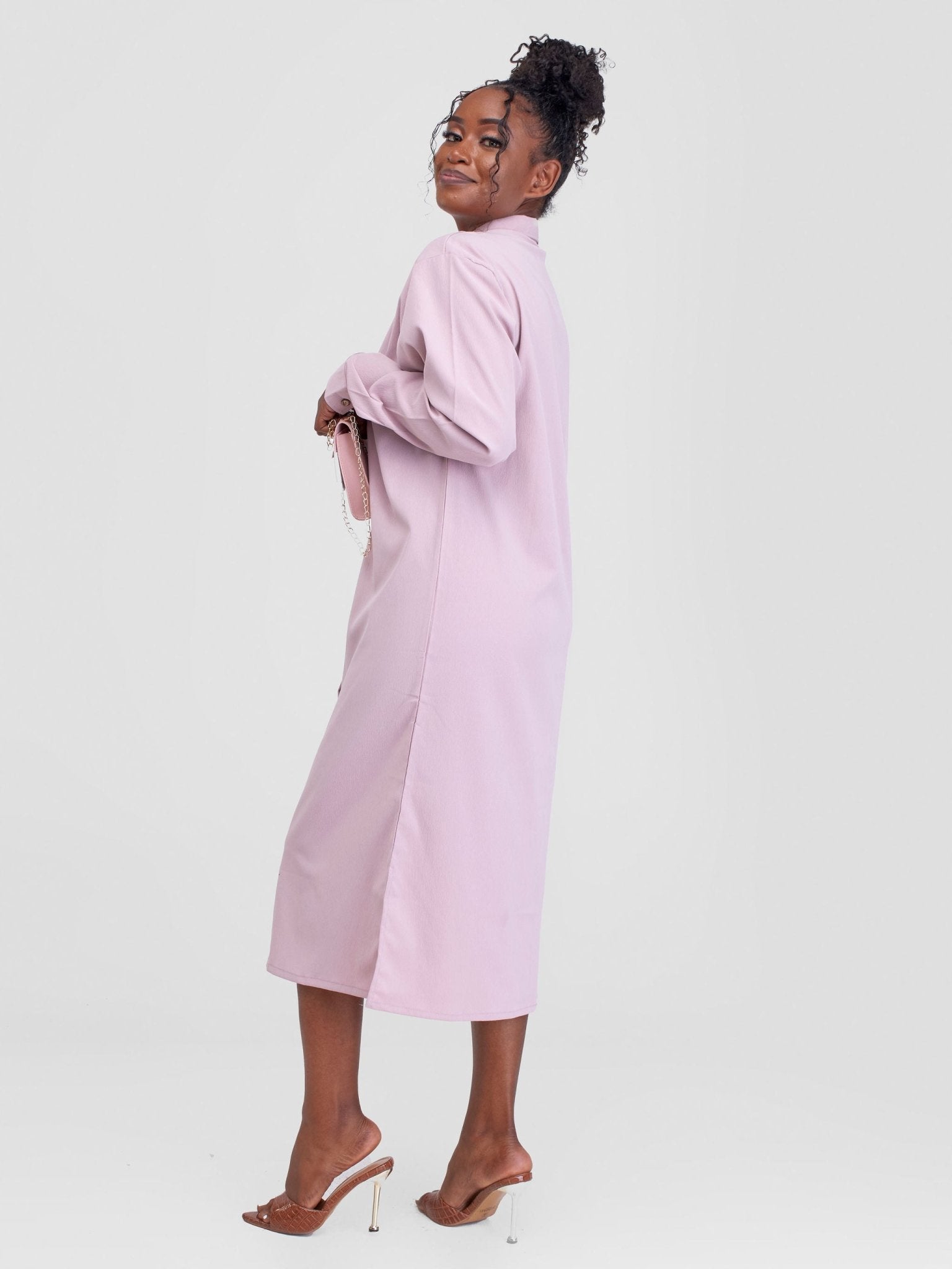 Alara Basic Shirt Dress - Blush Pink - Shopzetu