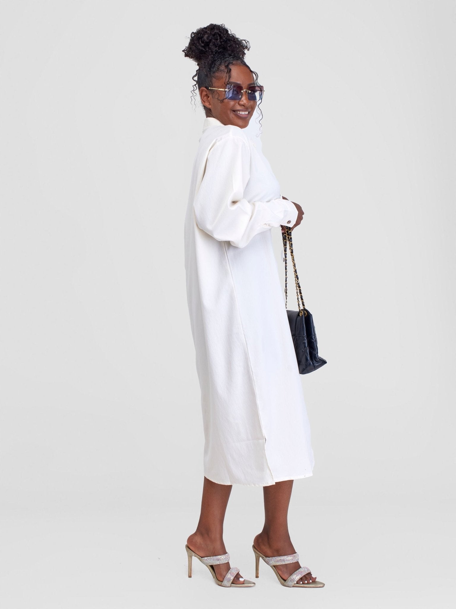 Alara Basic Shirt Dress - Cream - Shopzetu