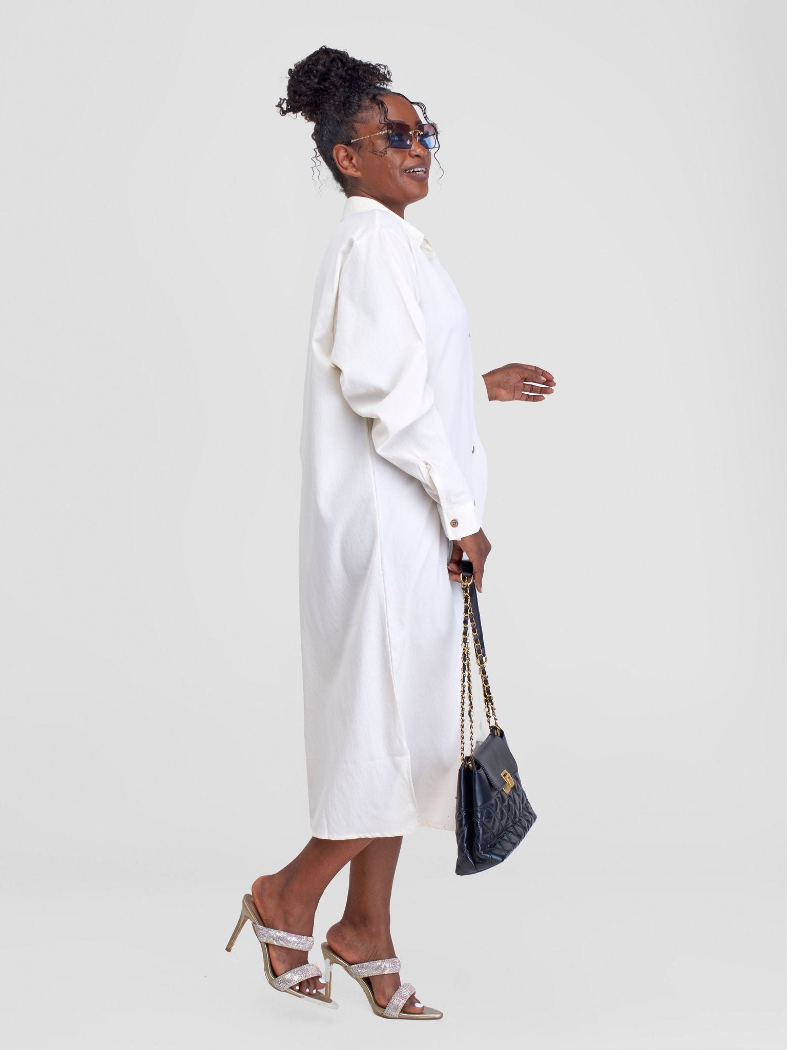 Alara Basic Shirt Dress - Cream - Shopzetu
