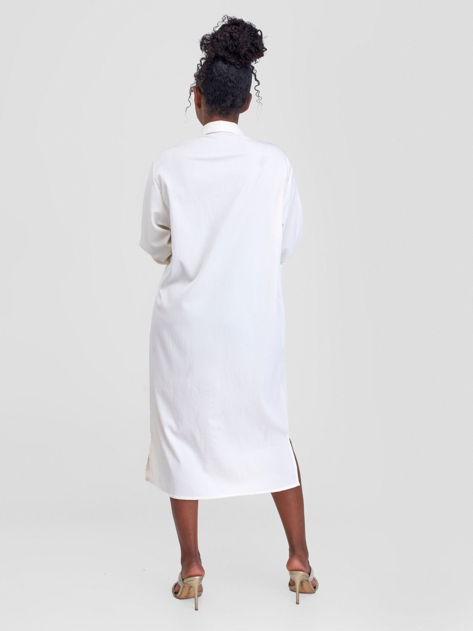 Alara Basic Shirt Dress - Cream - Shopzetu
