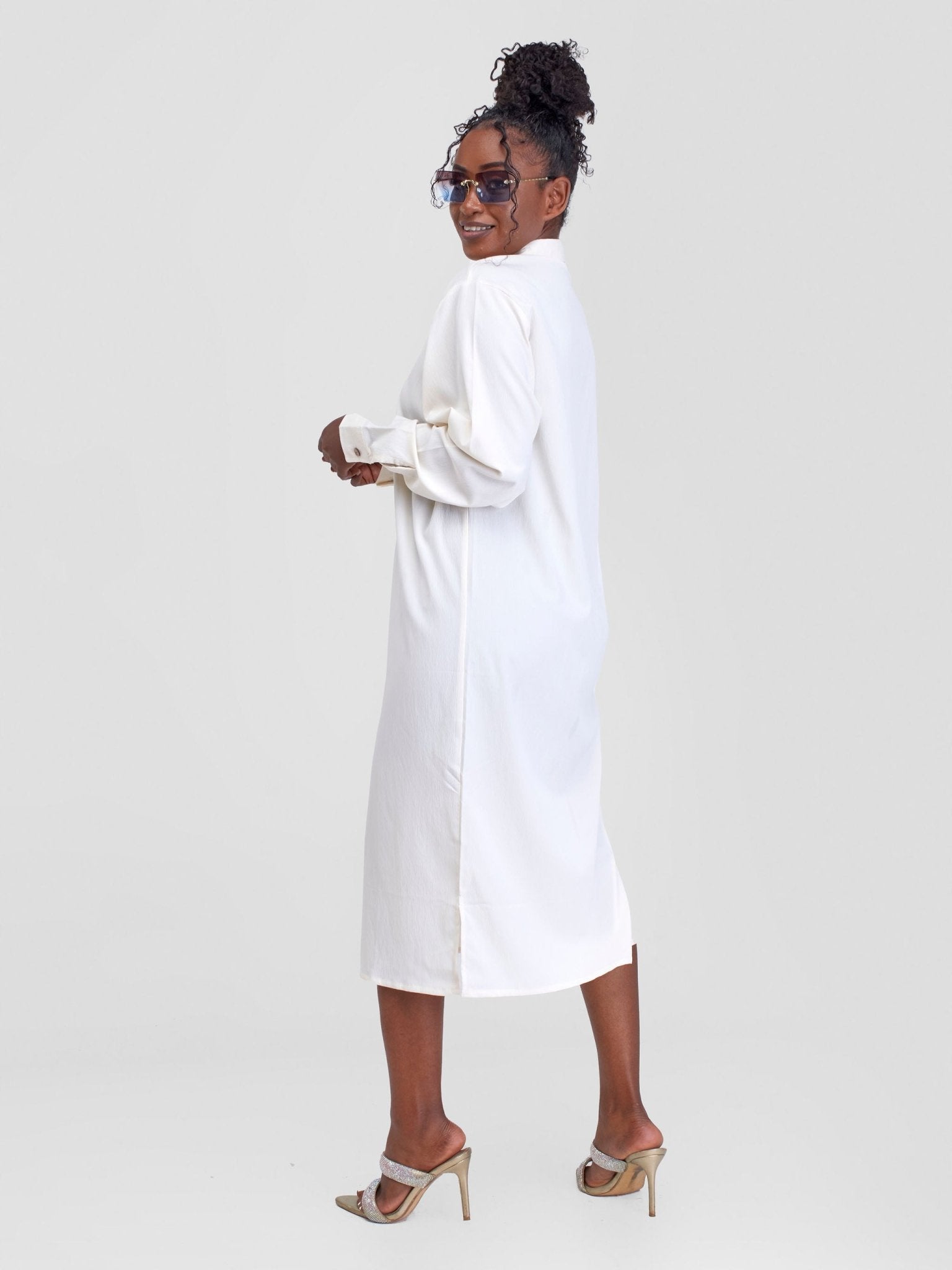 Alara Basic Shirt Dress - Cream - Shopzetu