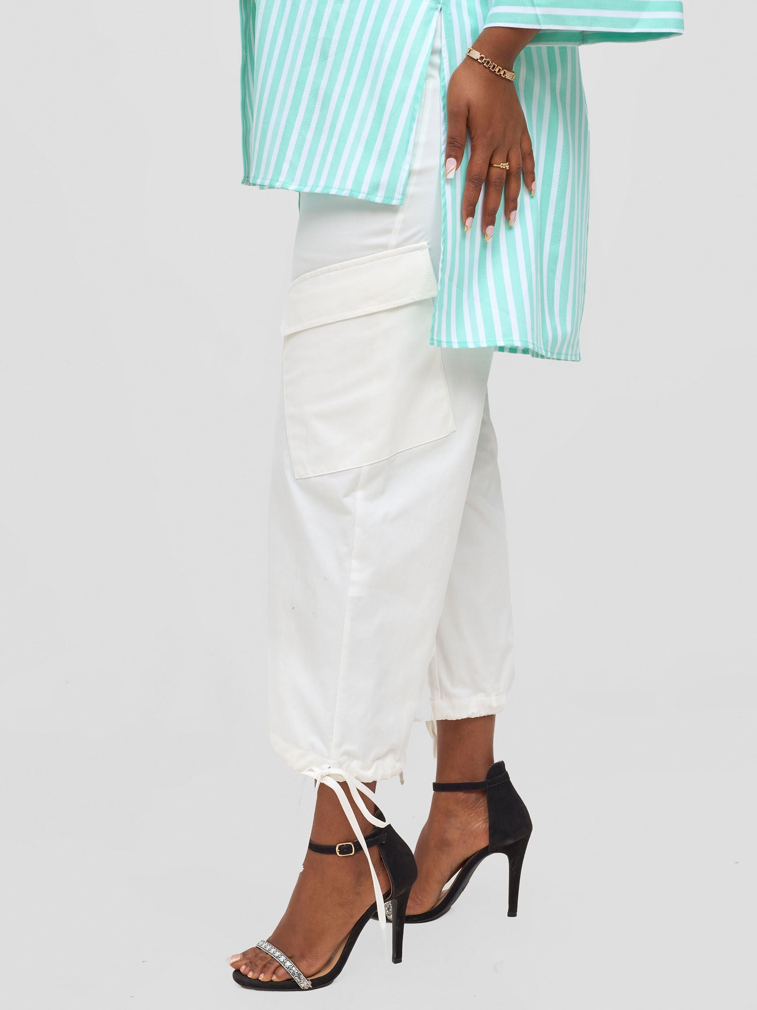 Safari Mansi Hi-Low Shirt - Green Stripes