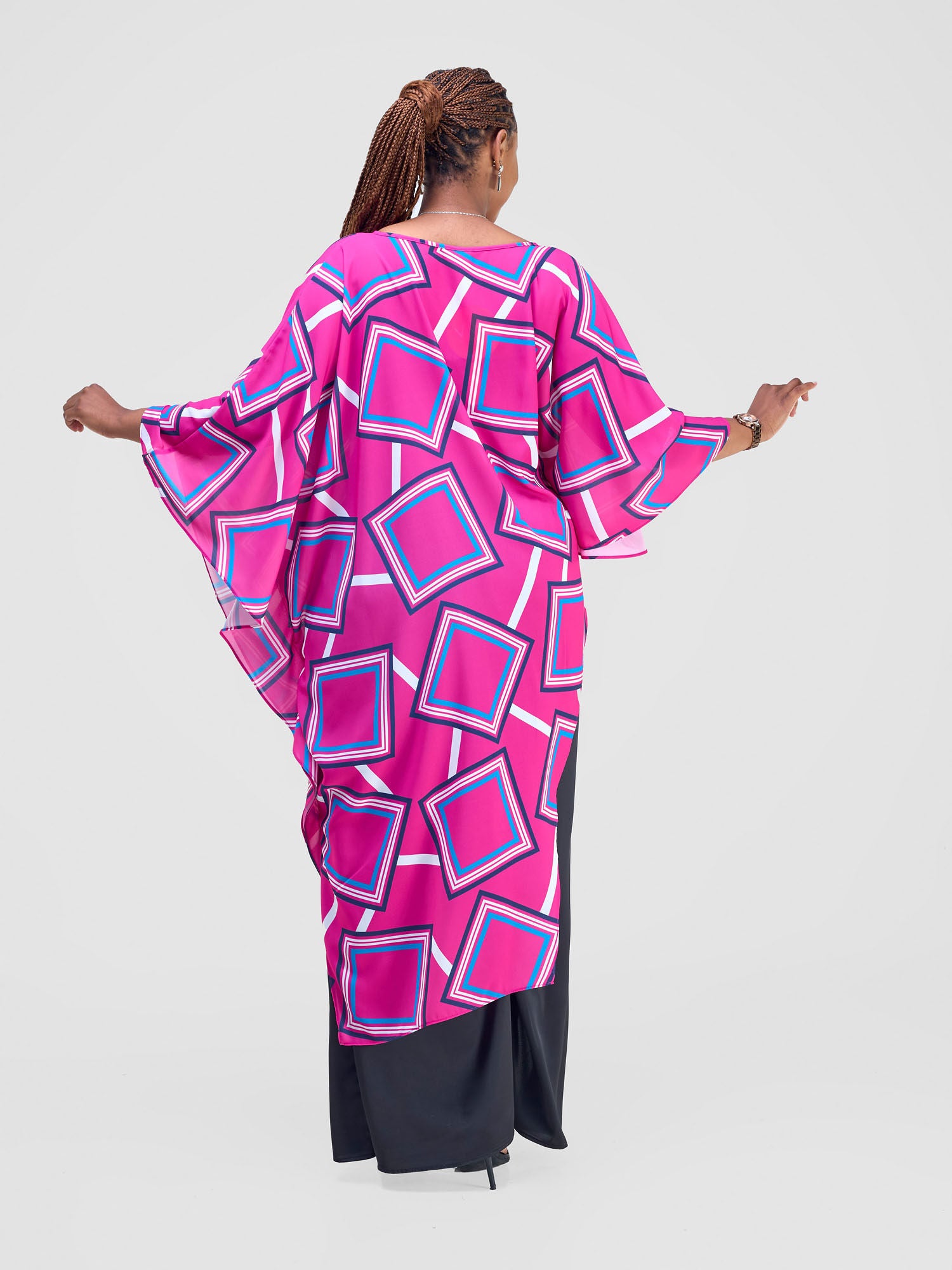 Vivo Amai Asymmetrical Cape - Pink / Blue Biya Print