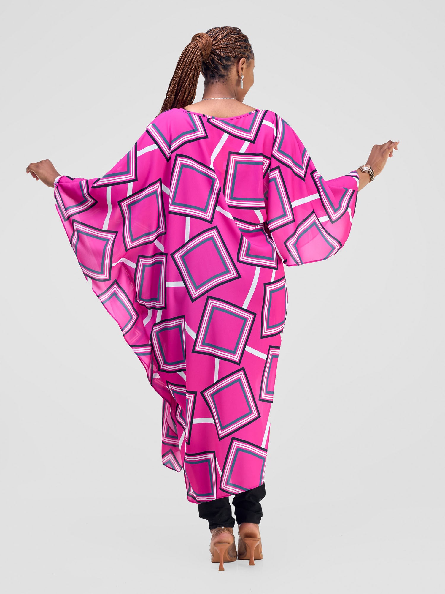 Vivo Amai Asymmetrical Cape - Pink / Blue Biya Print