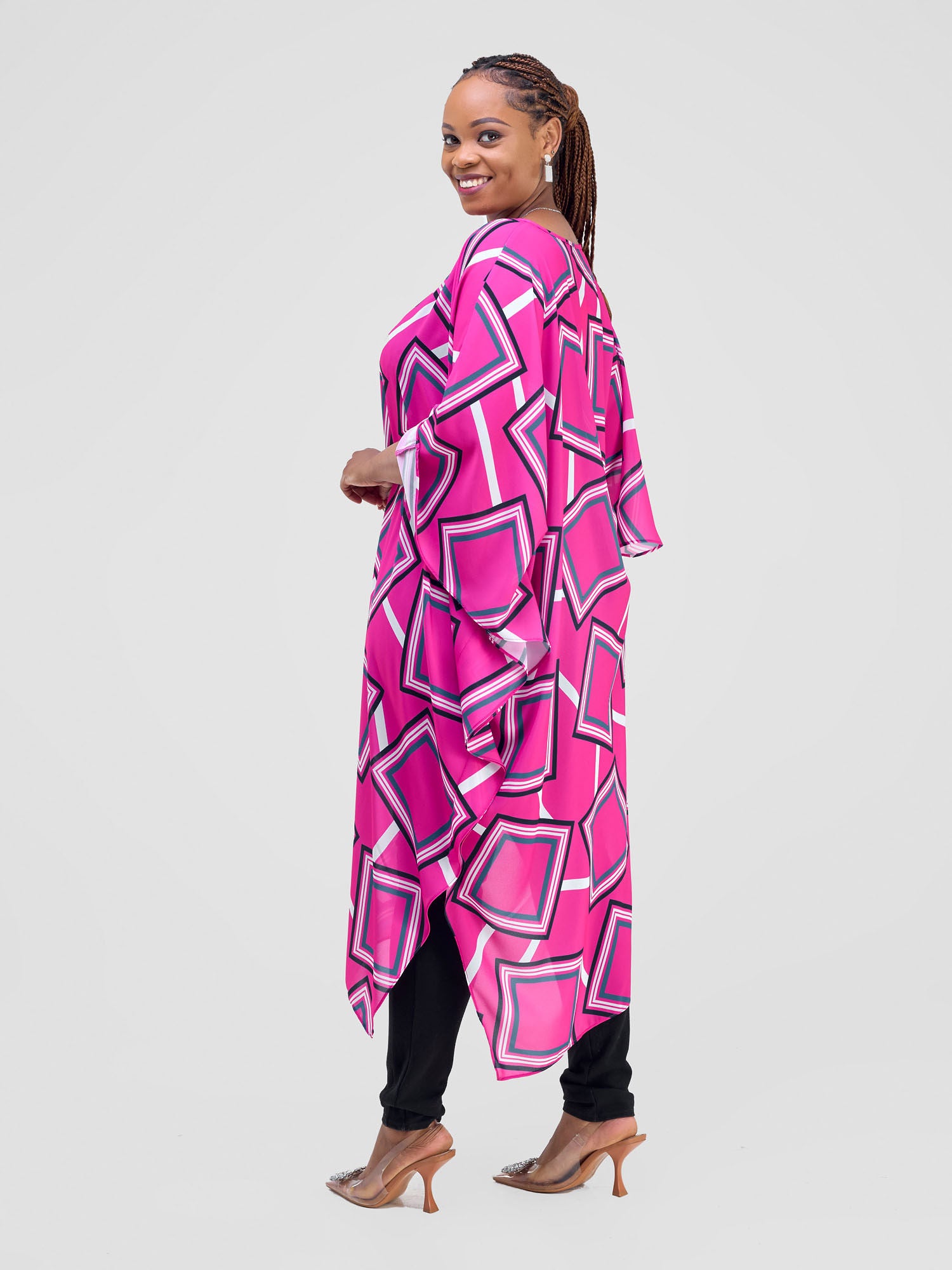 Vivo Amai Asymmetrical Cape - Pink / Blue Biya Print
