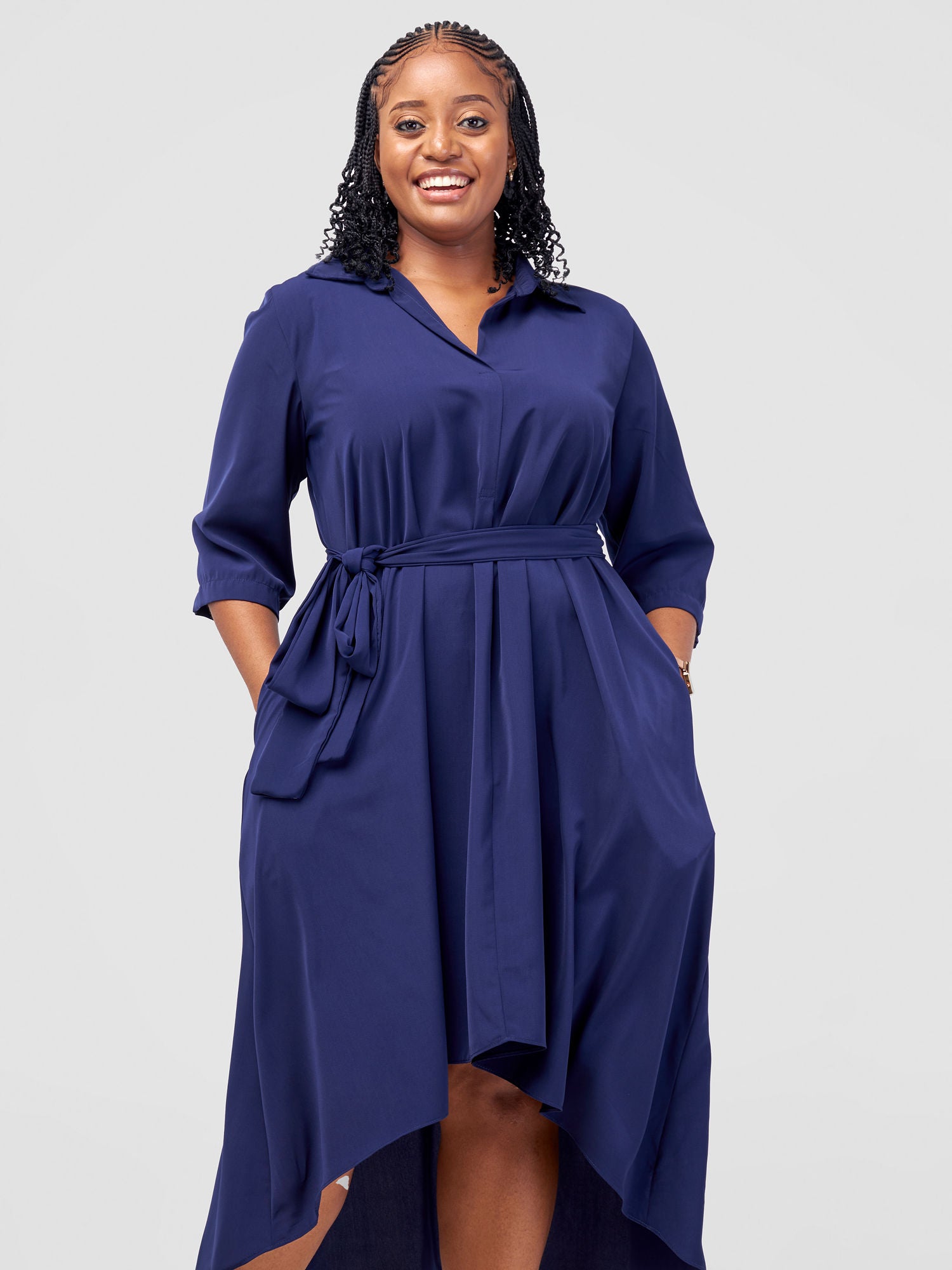 Vivo Yumi High Low Shirt Dress - Navy Blue