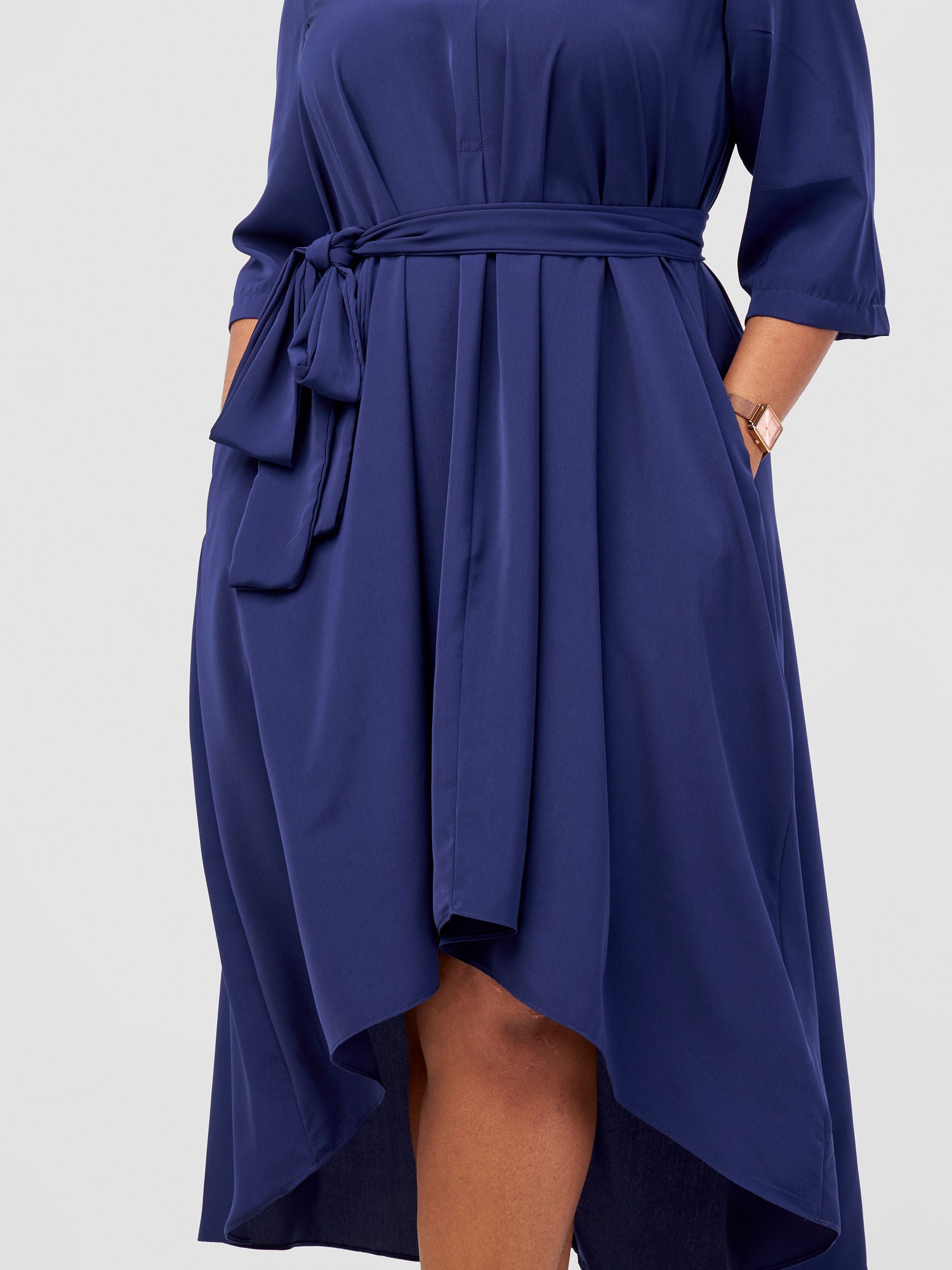 Vivo Yumi High Low Shirt Dress - Navy Blue