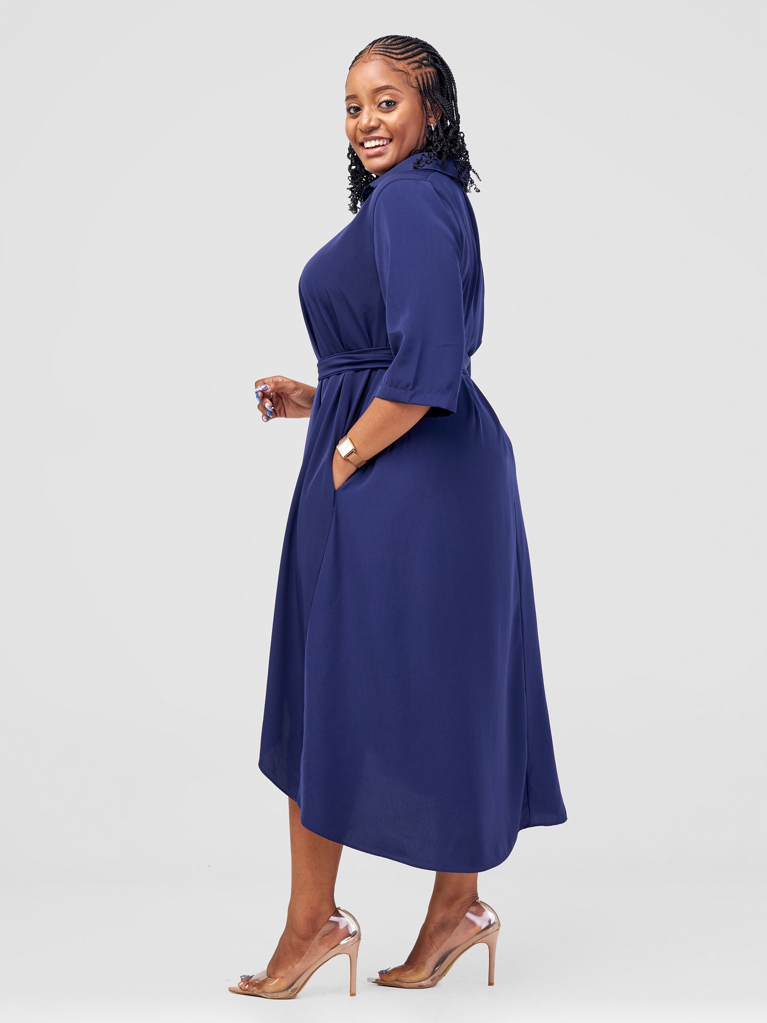Vivo Yumi High Low Shirt Dress - Navy Blue