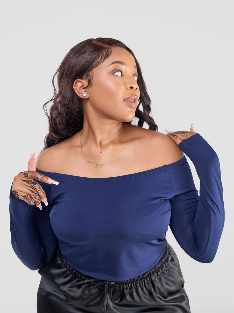 Zoya Yuni Off Shoulder Midriff Top - Navy Blue