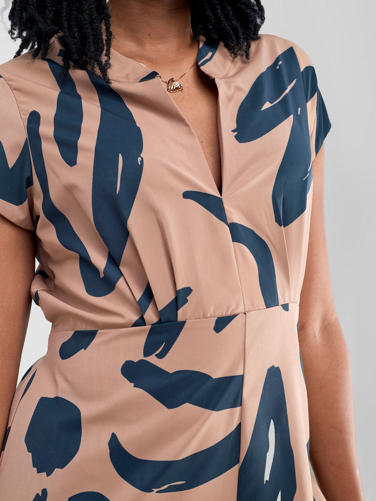 Vivo Chesi V-neck Jumpsuit - Biscuit / Navy Blue Hesi Print