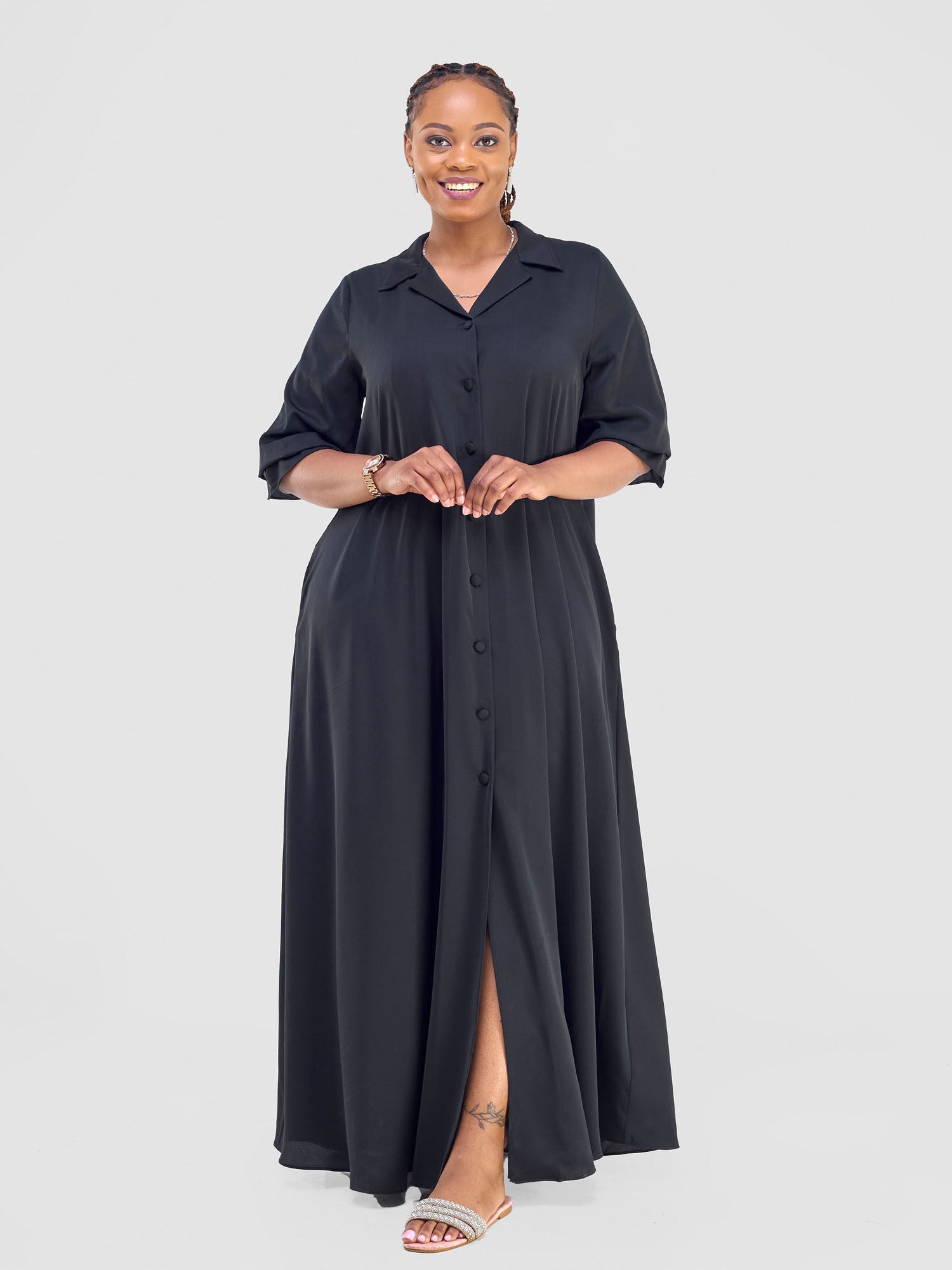 Vivo Hadiya Flounce Sleeve Maxi Dress - Black