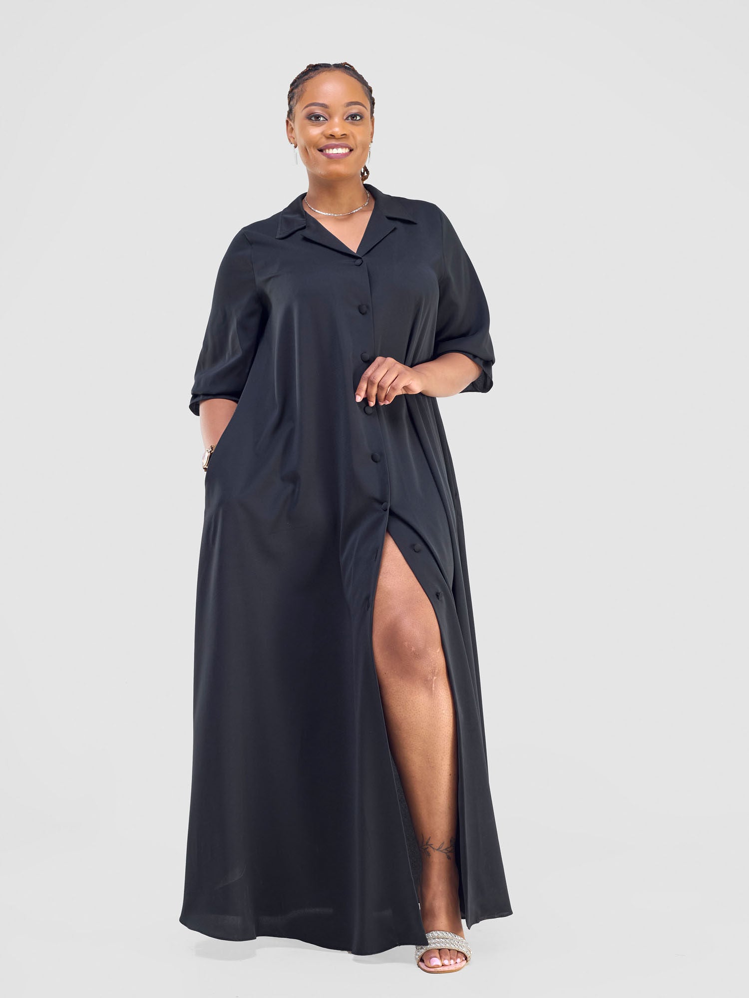 Vivo Hadiya Flounce Sleeve Maxi Dress - Black