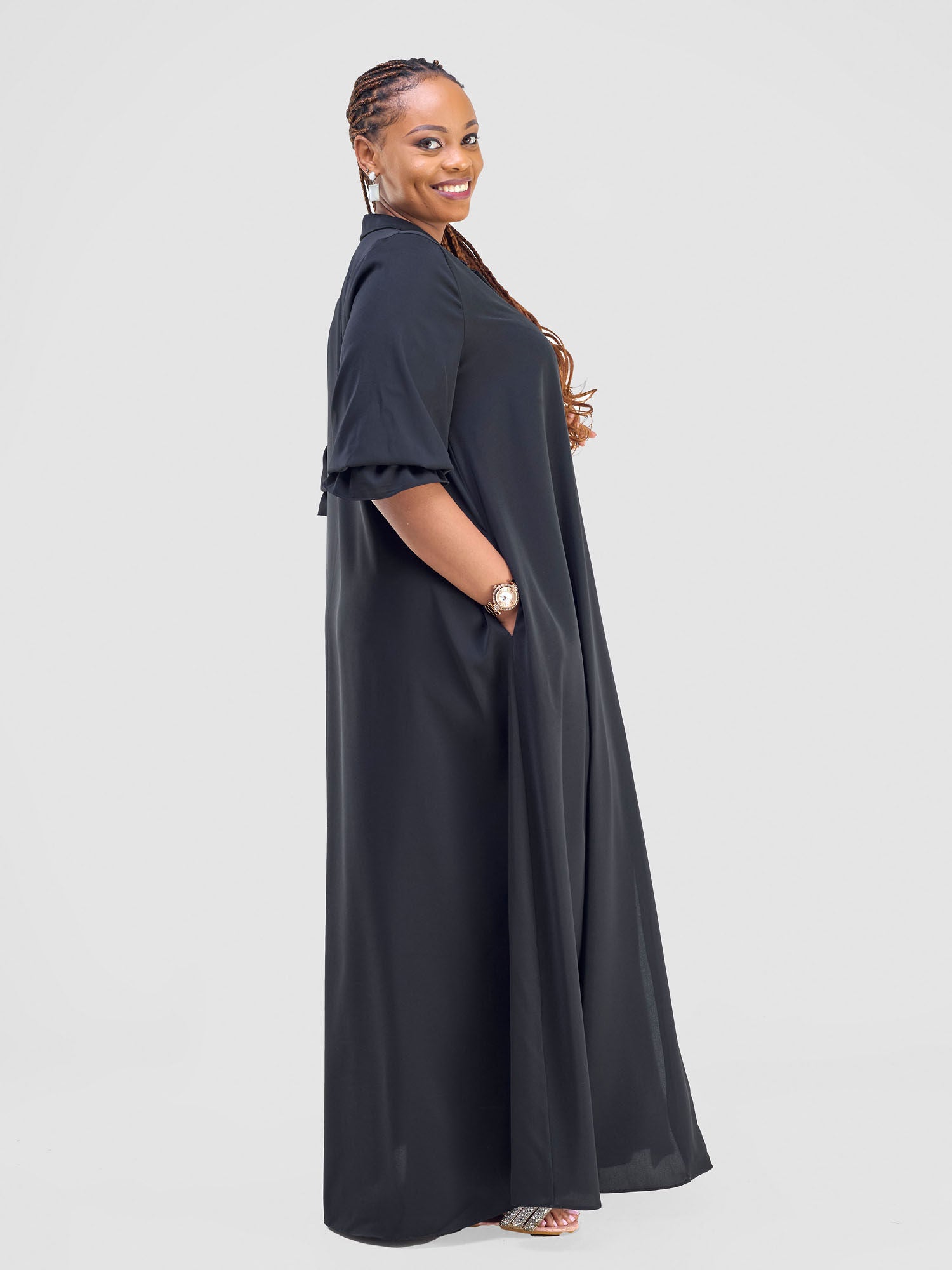 Vivo Hadiya Flounce Sleeve Maxi Dress - Black