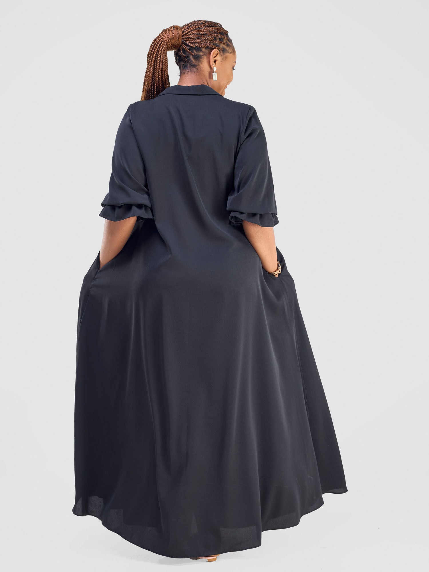 Vivo Hadiya Flounce Sleeve Maxi Dress - Black
