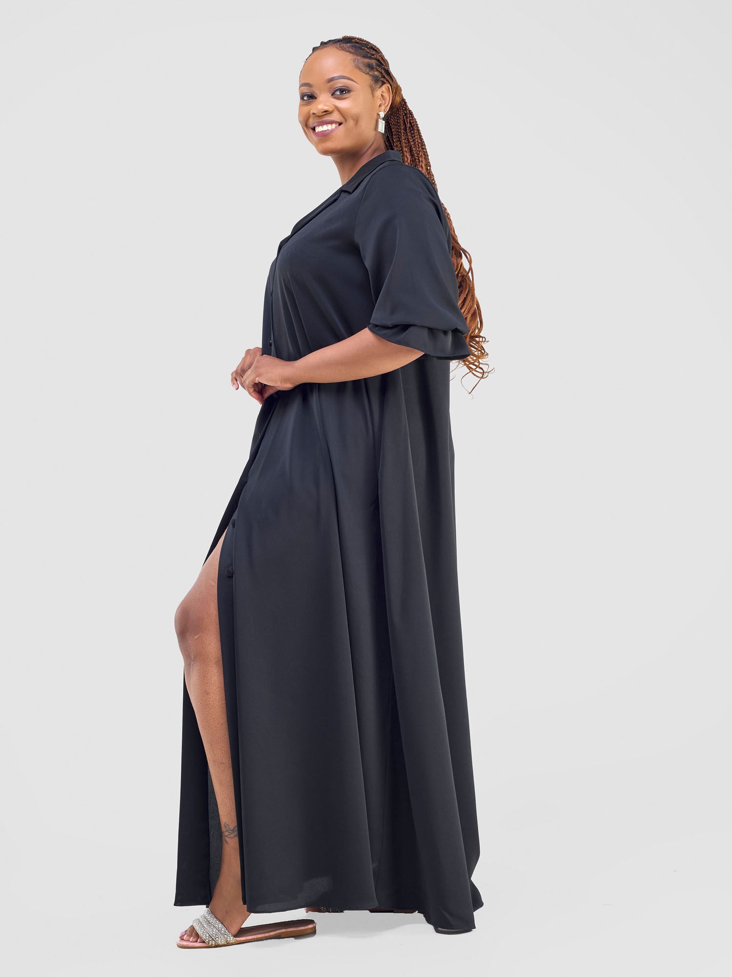 Vivo Hadiya Flounce Sleeve Maxi Dress - Black